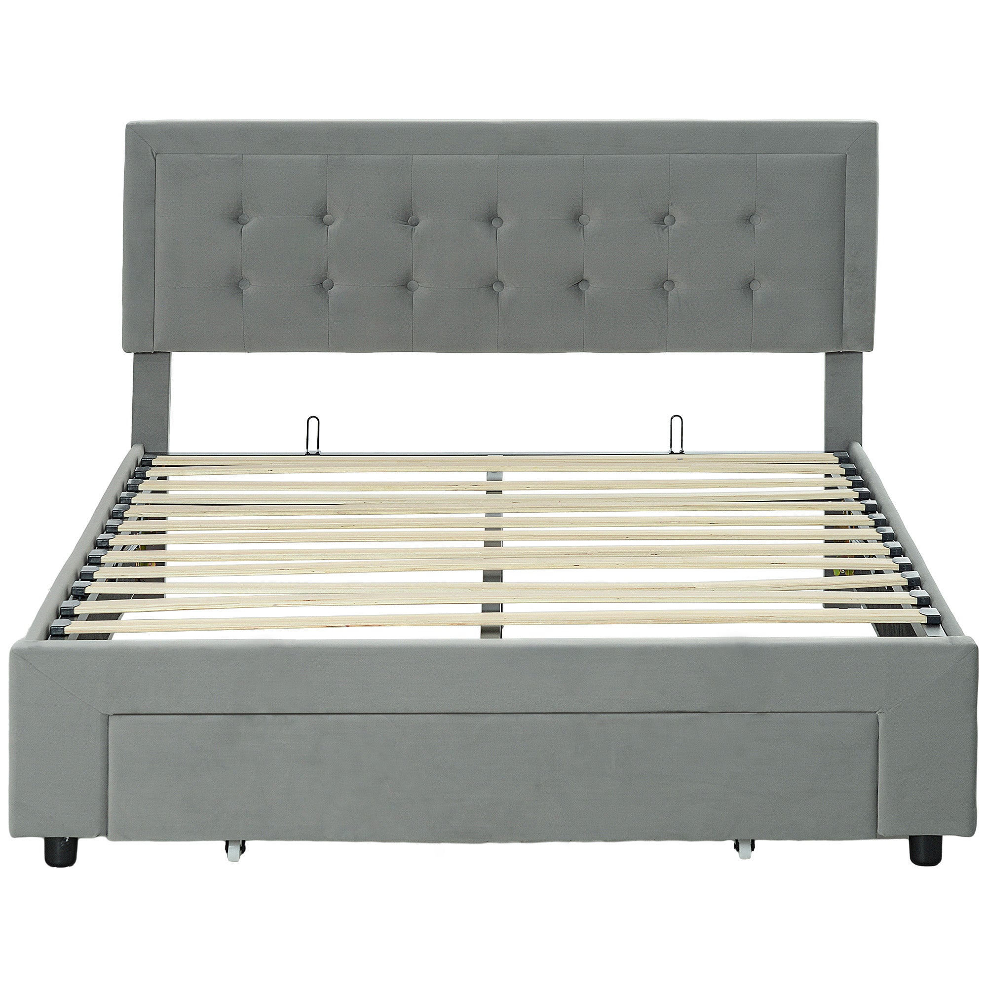 HOMCOM Double Size Ottoman Bed Frame, with Front Drawer - Grey - North Peak Garden Furniture