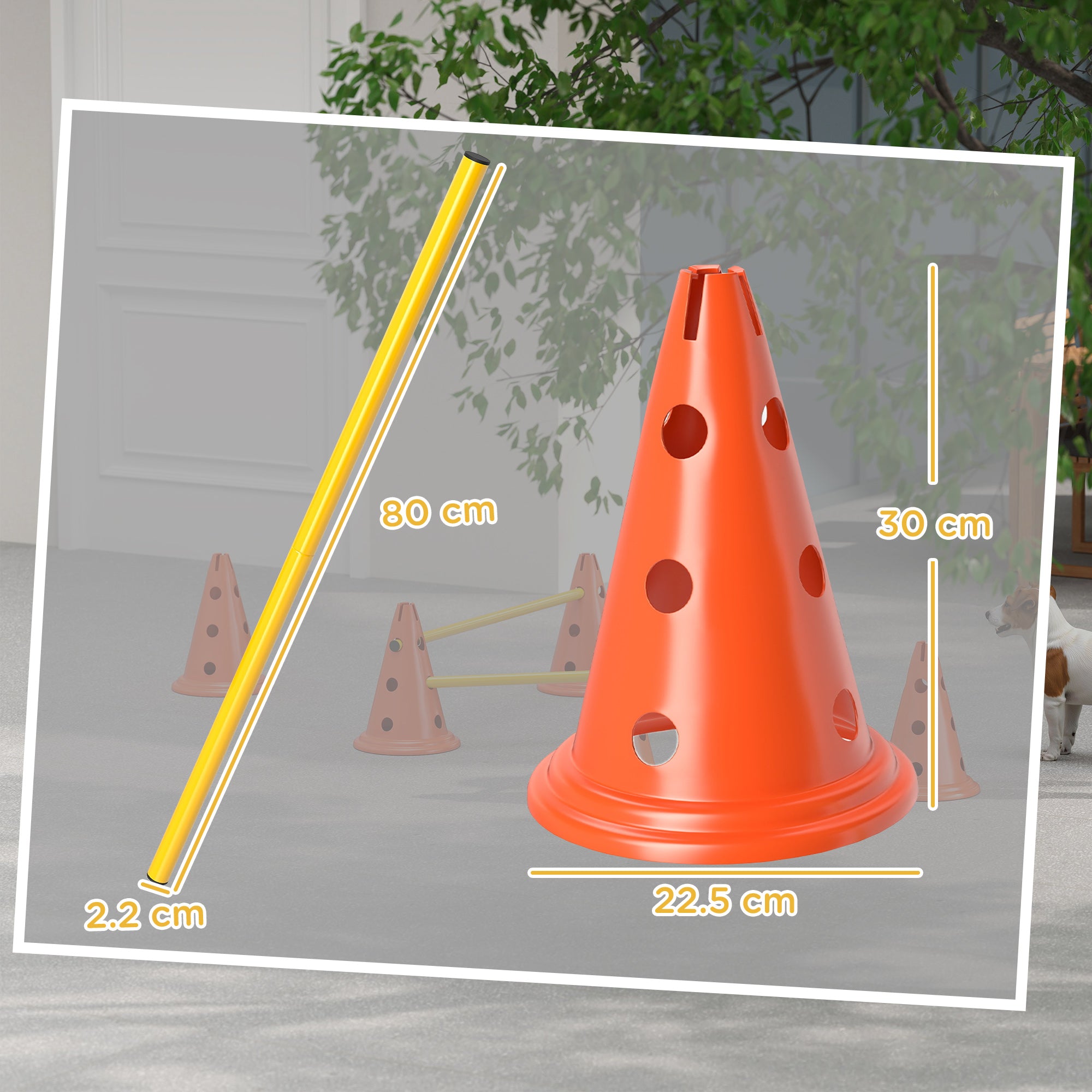 PawHut Dog Agility Equipment Set of 6 Cones, 6 Poles with Carry Bag, 3 PCS Adjustable Height Jumping Obstacles, Orange - North Peak Garden Furniture