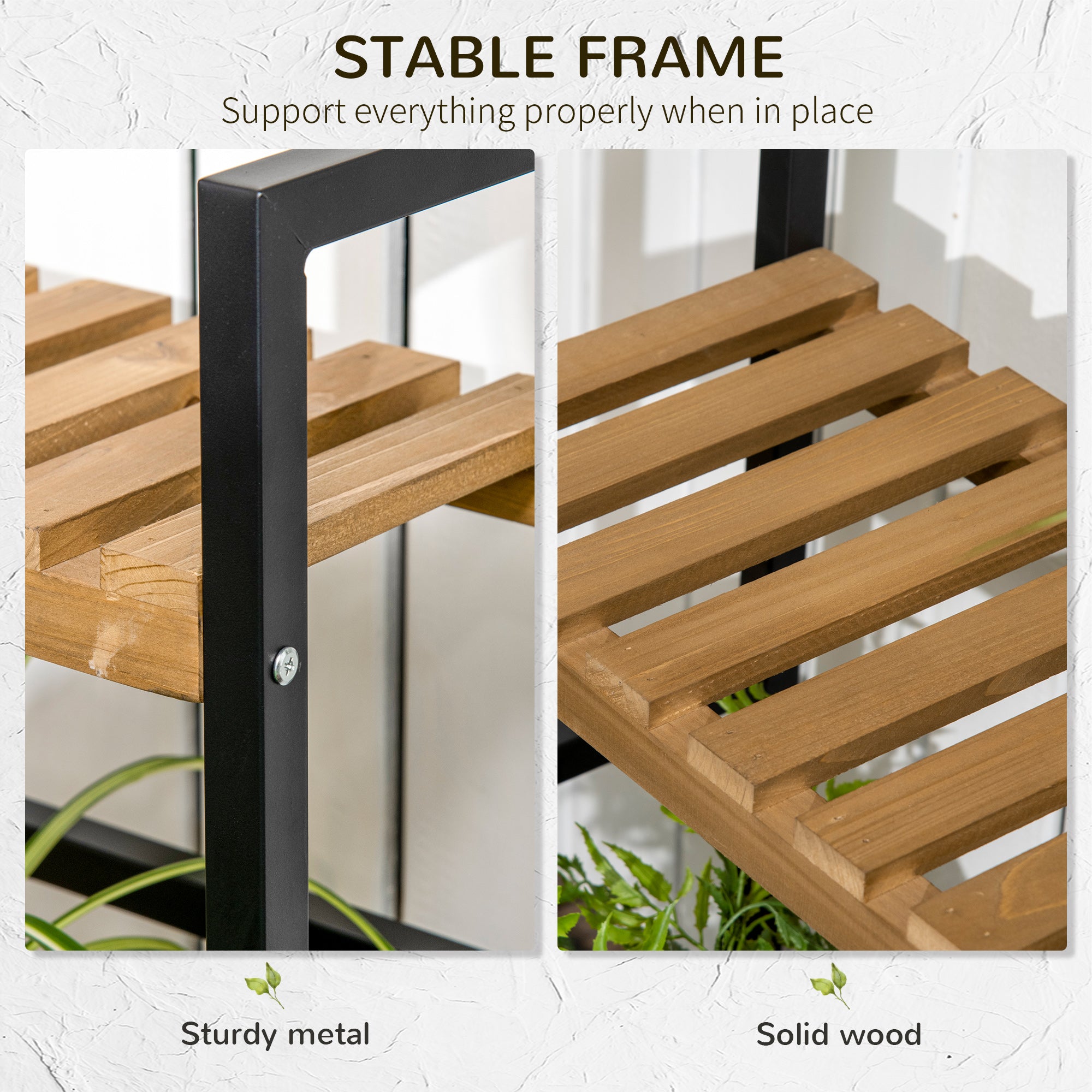 Outsunny 3 Tiered Plant Stand with Hanging Hooks, Flower Rack Shelf for Indoor Outdoor Porch Balcony Living Room Bedroom - North Peak Garden Furniture