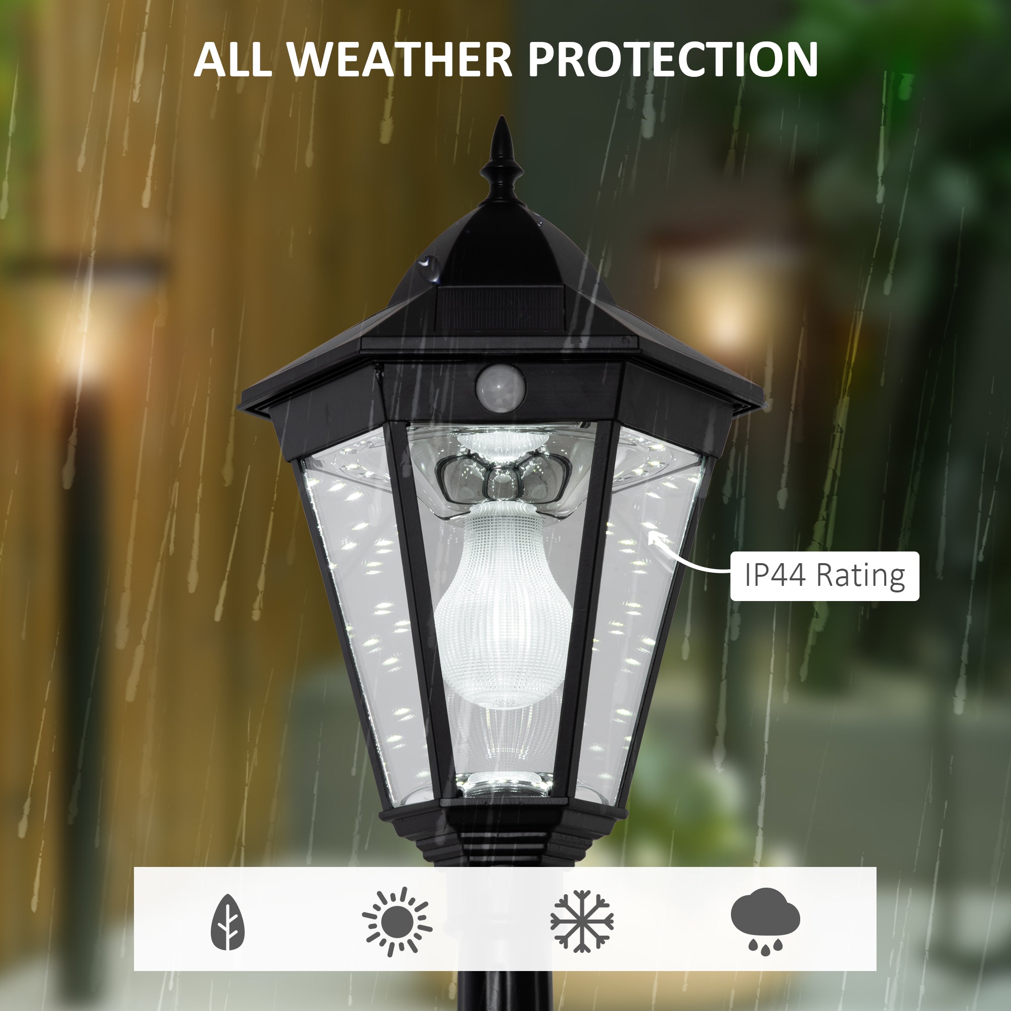 Outsunny 1.9M Garden Lamp Post Light, IP44 Outdoor LED Solar Powered Lantern Lamp with Aluminium Frame for Patio, Pathway and Walkway, Black - North Peak Garden Furniture