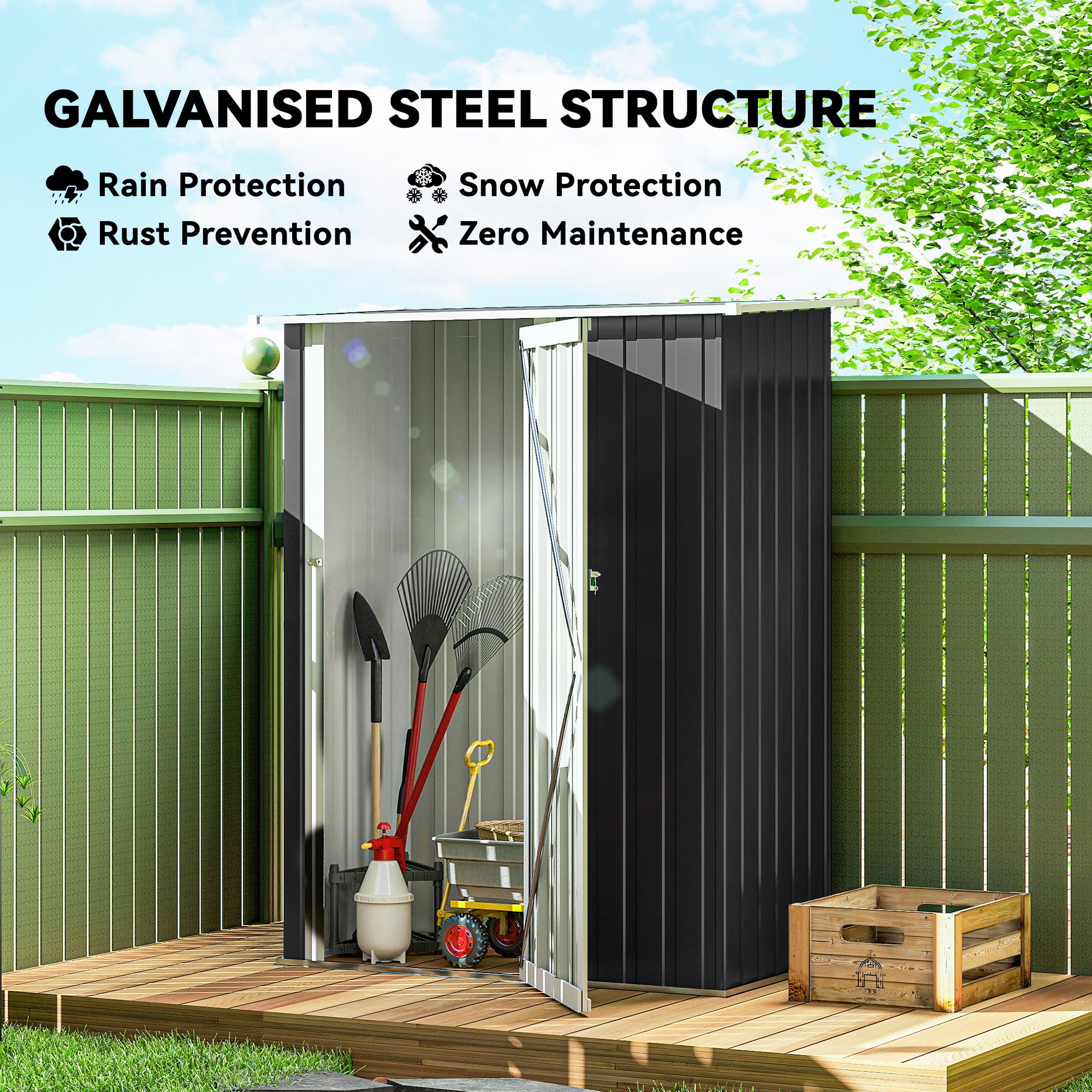 Outsunny 5ft x 3ft Garden Metal Storage Shed, Outdoor Tool Shed with Sloped Roof, Lockable Door for Tools, Equipment, Grey