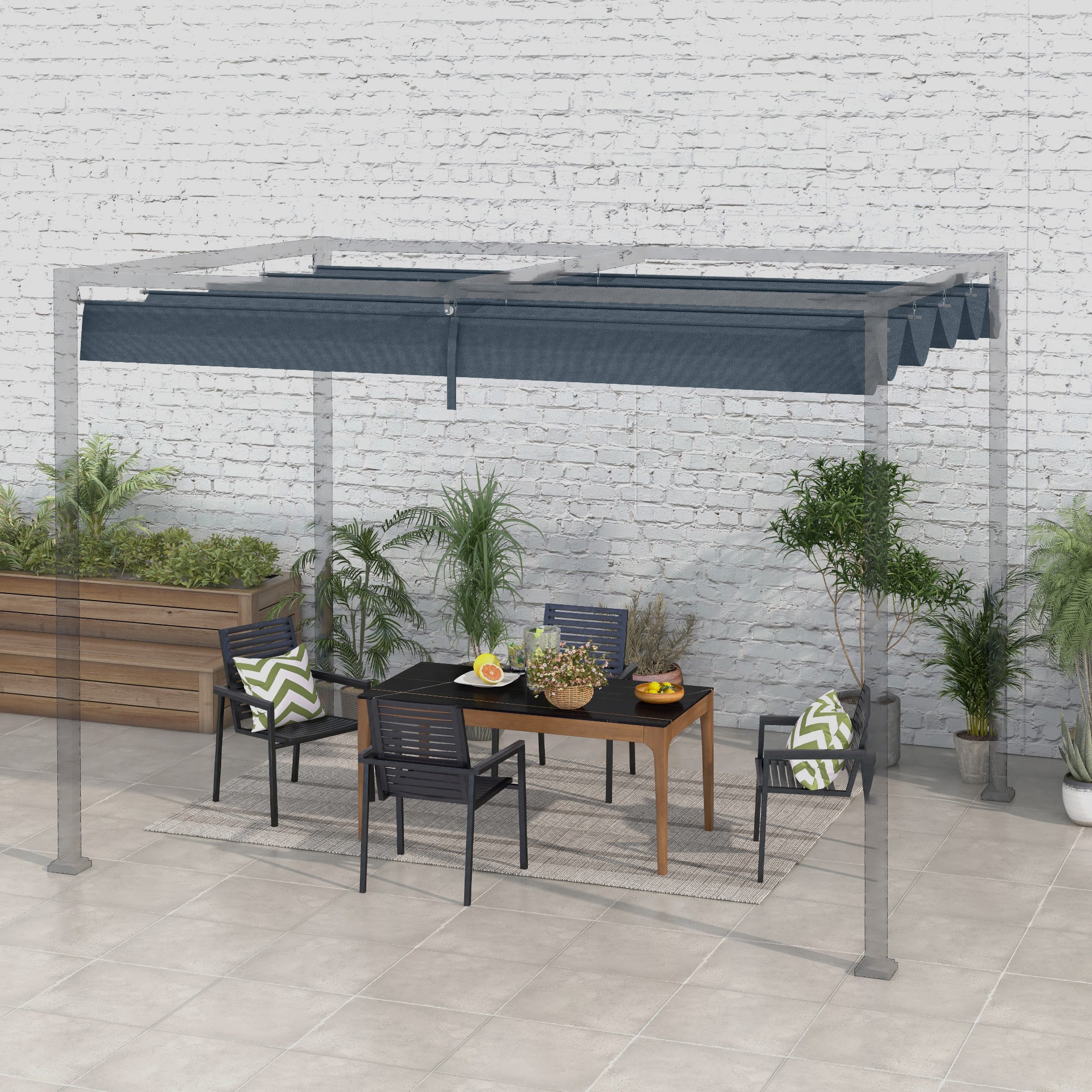 Outsunny Pergola Roof, Retractable Sun Shade Cover for 2.85 x 2m Pergola, UV30+ Protected, Dark Grey - North Peak Garden Furniture