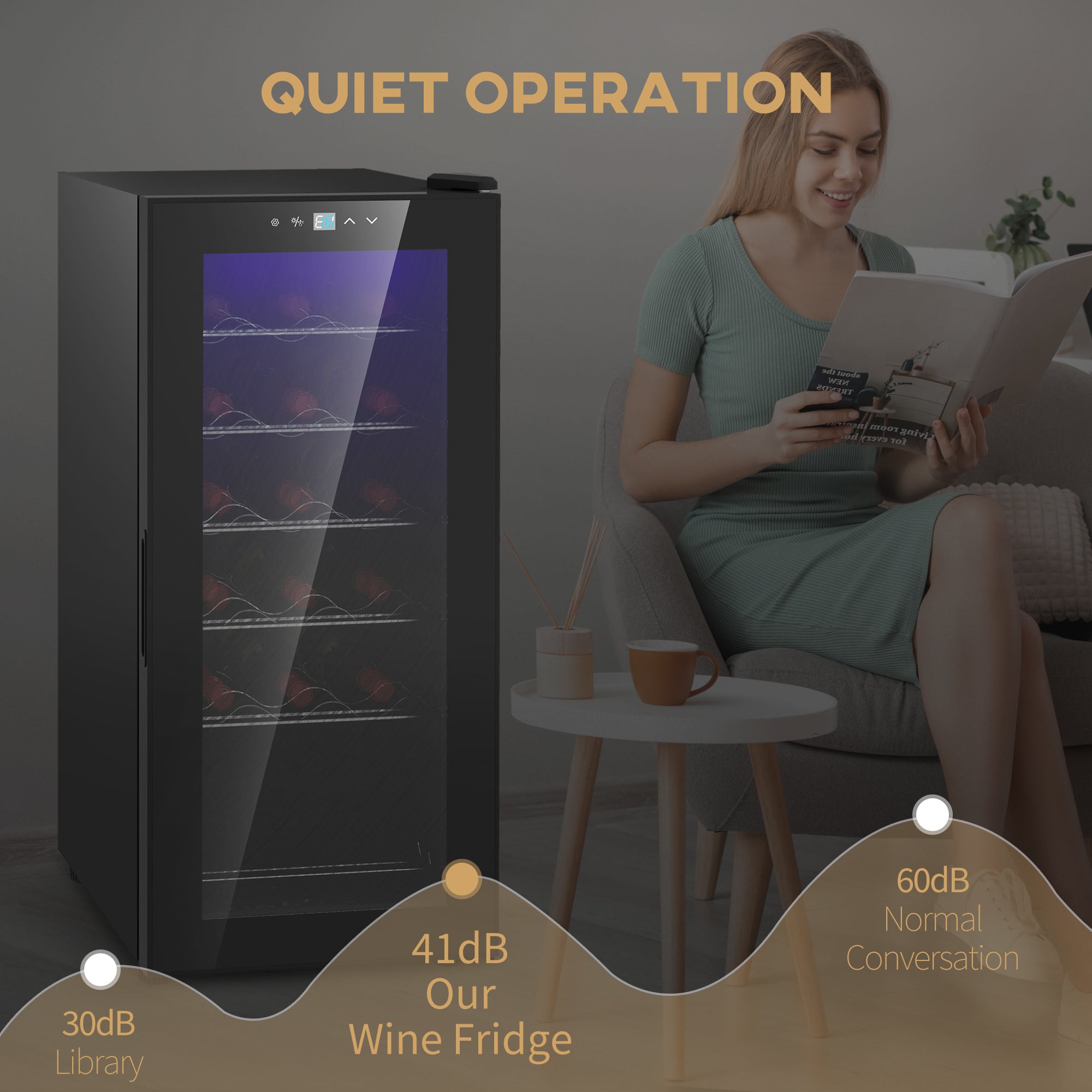 HOMCOM 50L Wine Cooler, 18 Bottles Freestanding Wine Fridge with Glass Door, LED Light, Temperature Control and Digital Touch Screen, Black - North Peak Garden Furniture