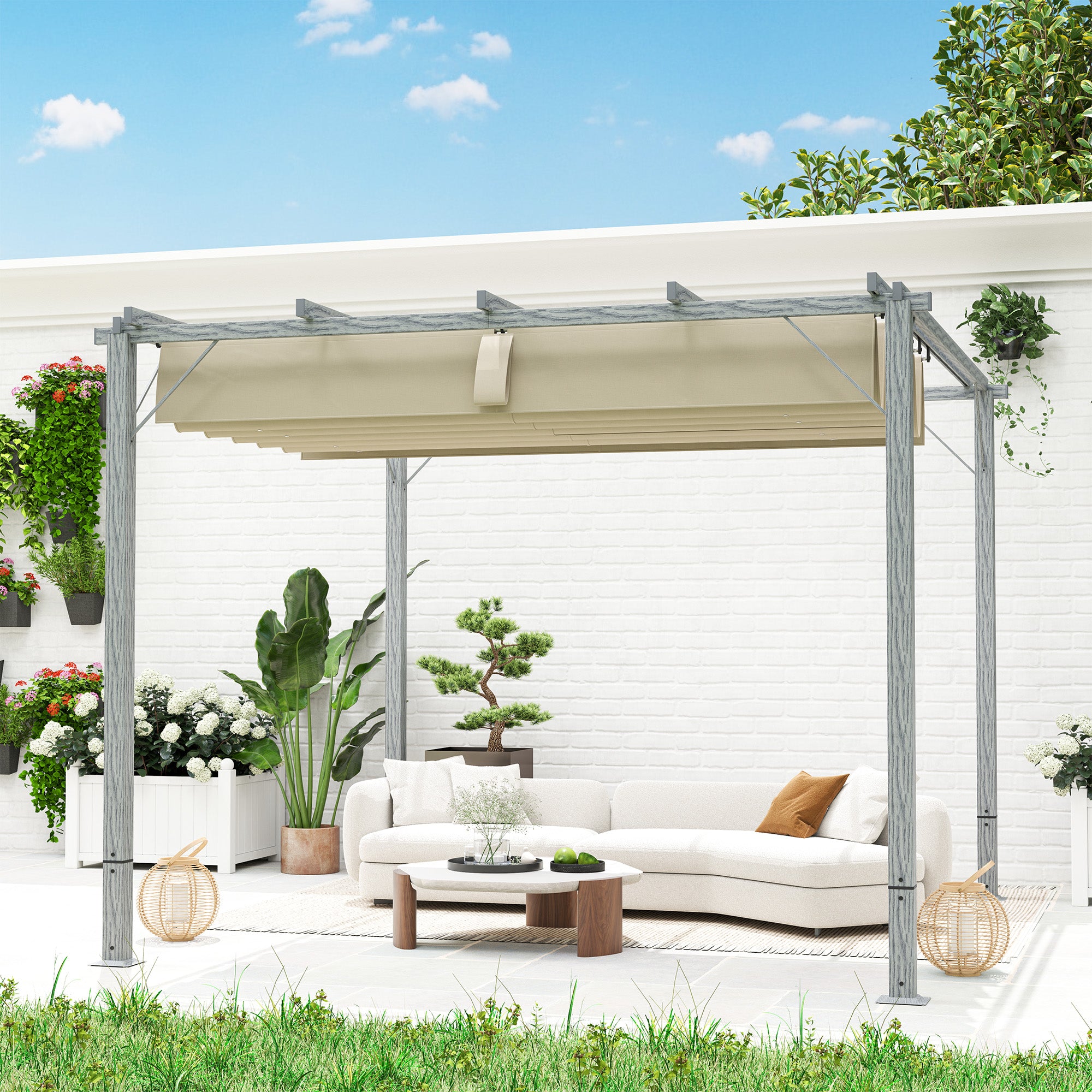 Outsunny 3 x 3 m Retractable Roof Pergola - Grey - North Peak Garden Furniture
