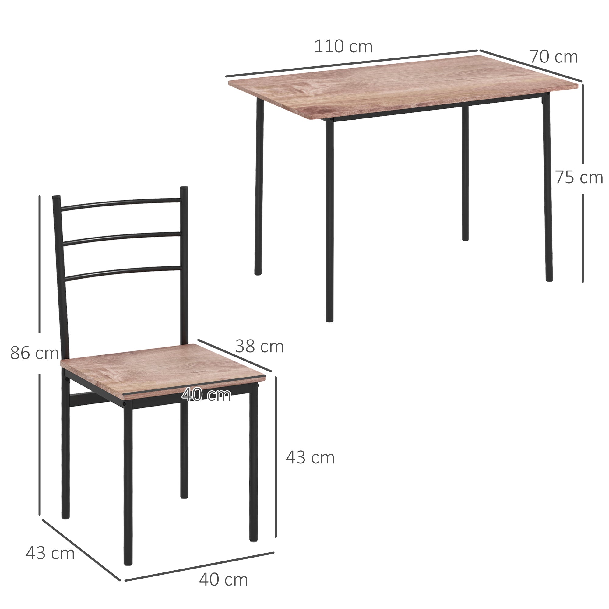 HOMCOM 5 Piece Dining Table and Chairs Set, Dining Room Sets, Steel Frame Space Saving Table and 4 Chairs for Compact Kitchens, Black