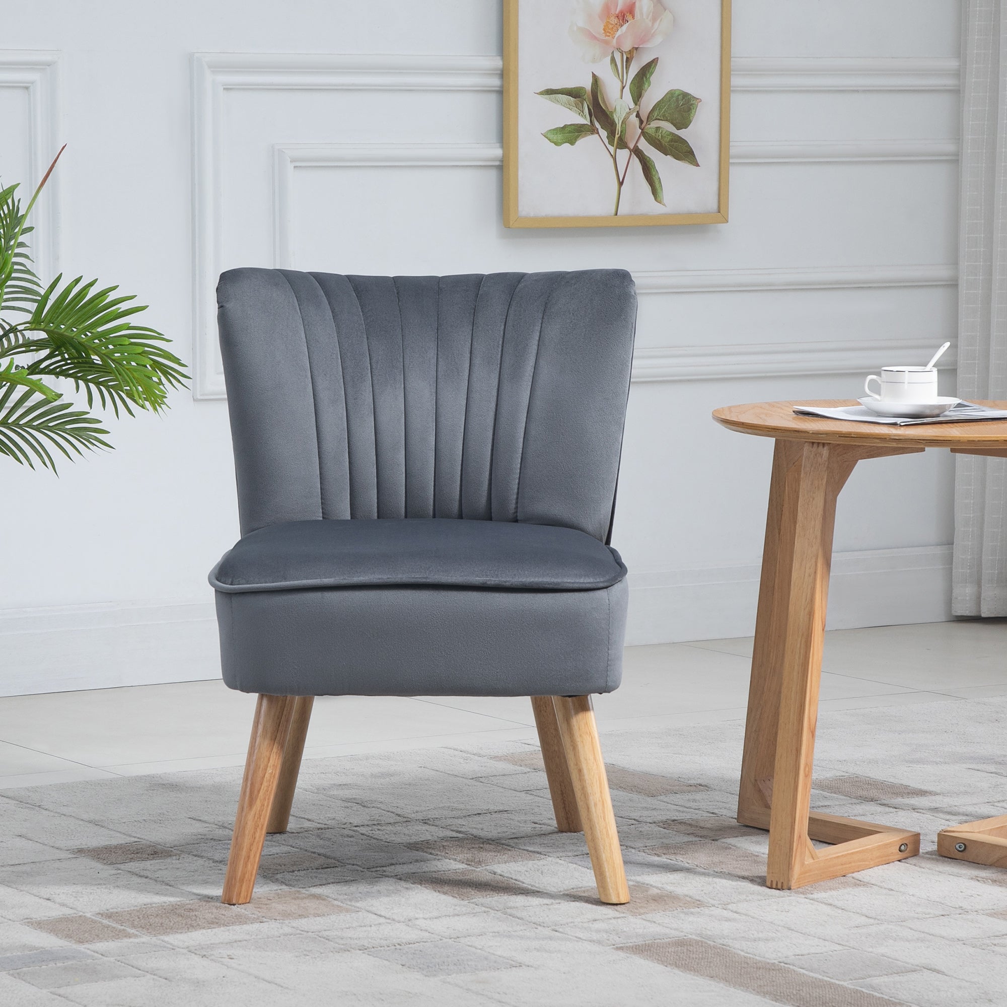 HOMCOM Velvet Accent Chair Occasional Tub Seat Padding Curved Back with Wood Frame Legs Home Furniture Set of 2 Grey - North Peak Garden Furniture