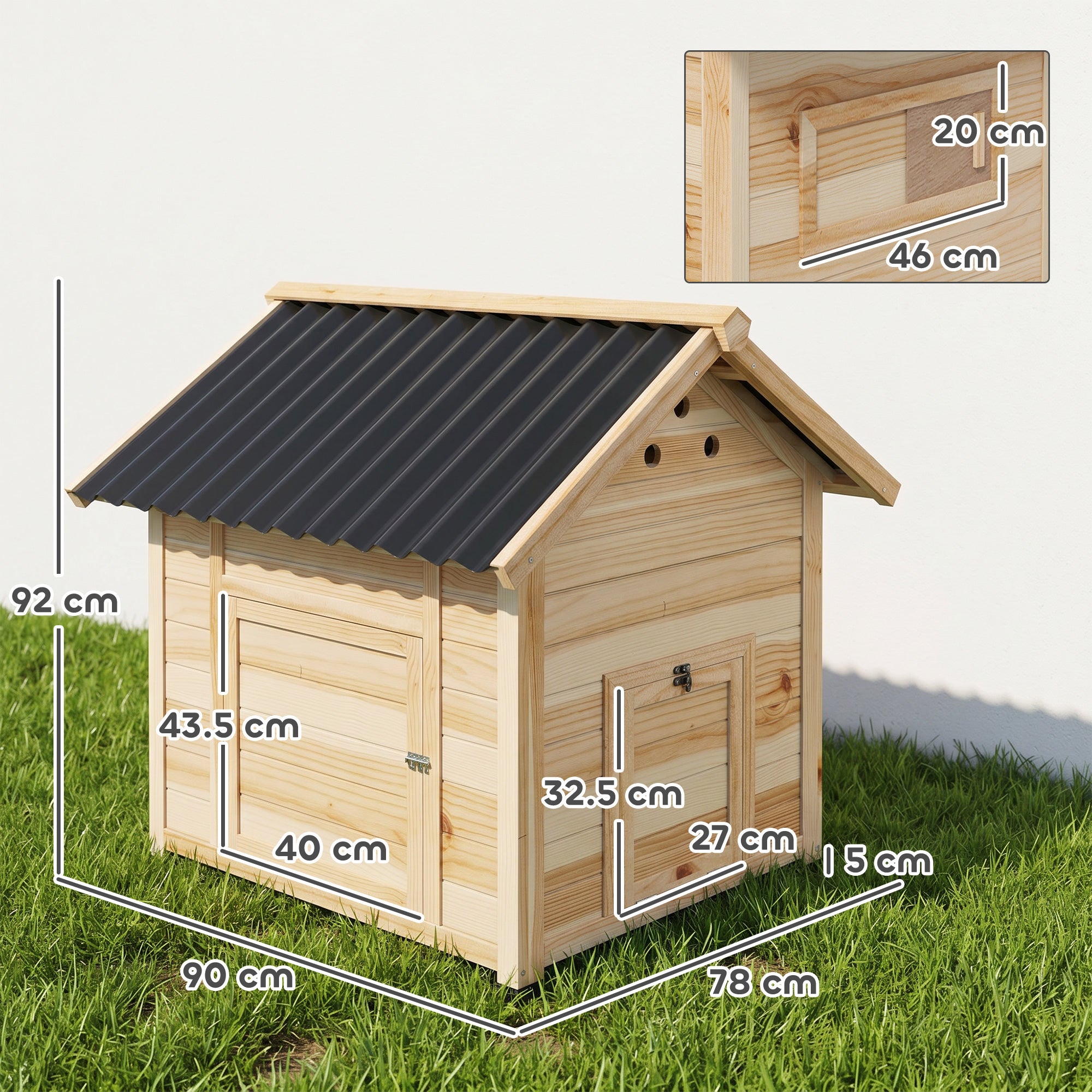 PawHut Wooden Duck House with Double Doors, Openable Roof, Ventilation Holes, Removable Base, Natural Wood Finish