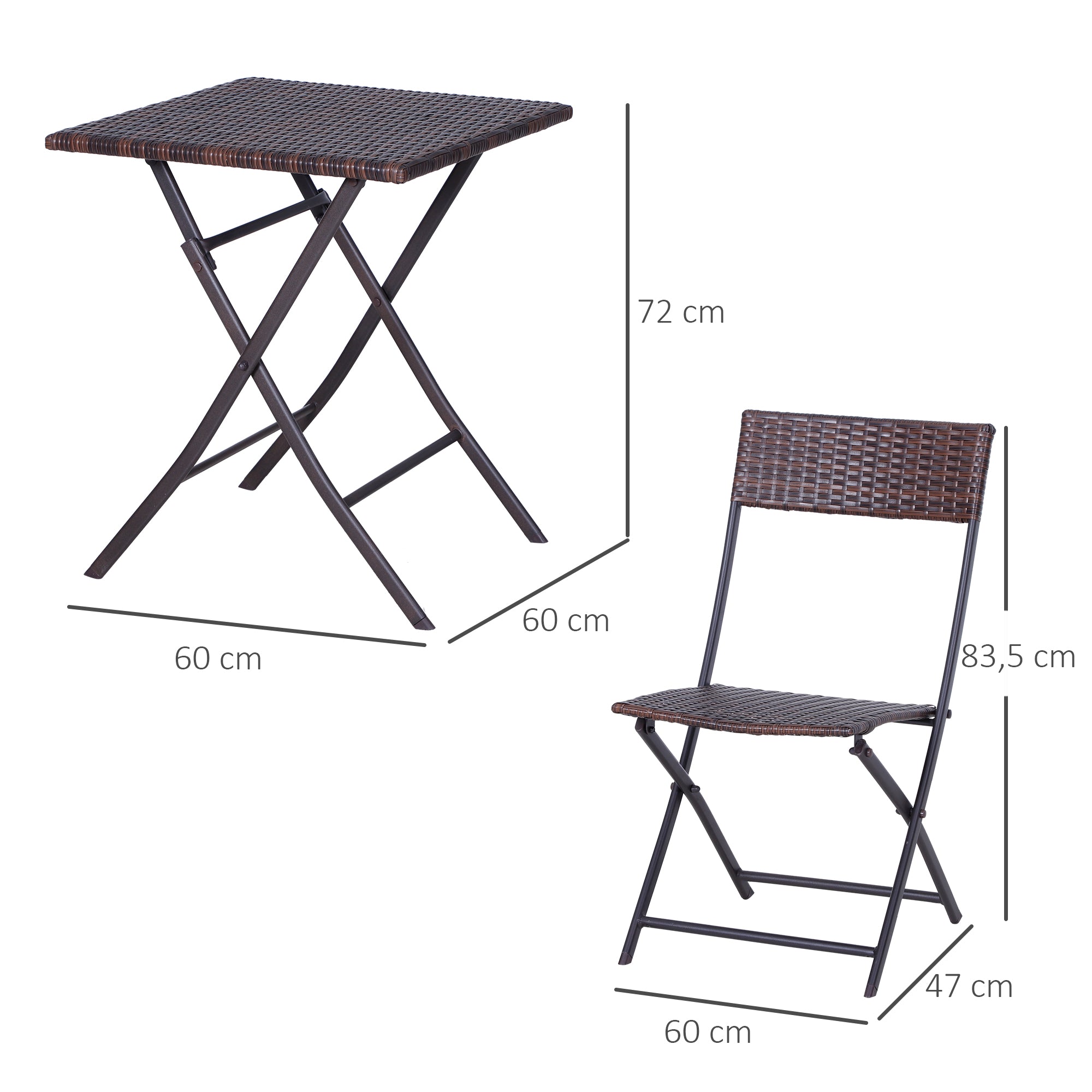 Outsunny 2-Seater Rattan Bistro Set: 1 x table, 2 x chairs-Brown - North Peak Garden Furniture