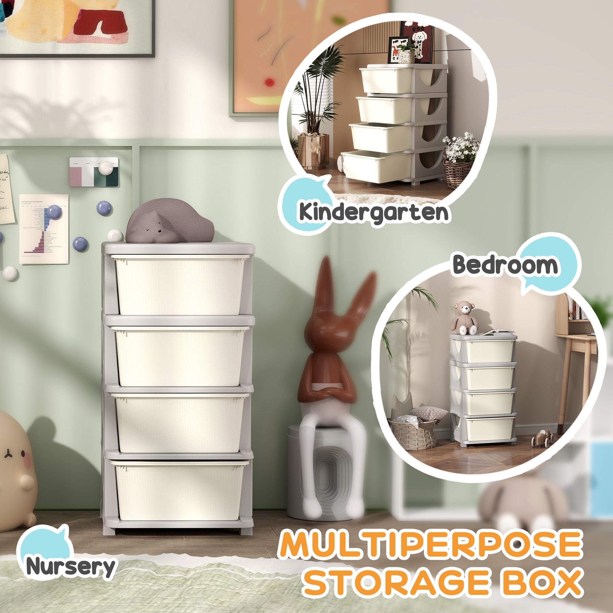 HOMCOM Four-Tier Kids Storage Boxes, with Four Drawers - White
