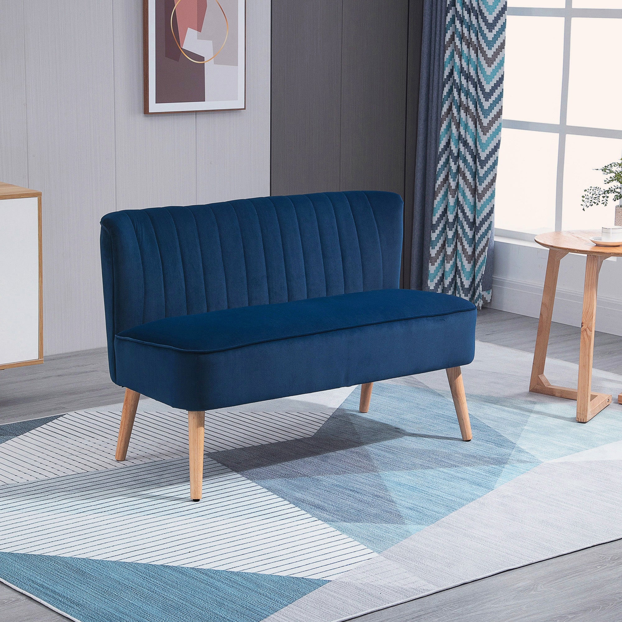 HOMCOM Modern Velvet Double Seat Sofa w/ Wood Frame Foam Padding High Back Soft Comfortable Compact Couch Blue - North Peak Garden Furniture