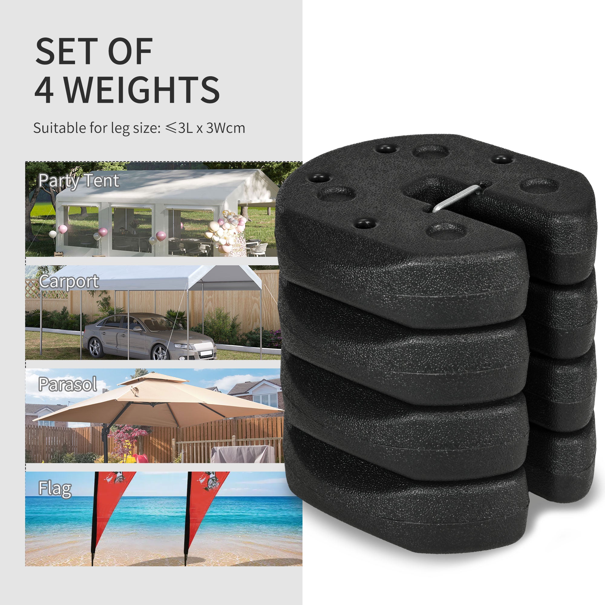 Outsunny 12KG Gazebo Weights Set of 4, Weights for Gazebo Legs with Reinforce Pins and Carry Belt, for Canopies Marquees Tents