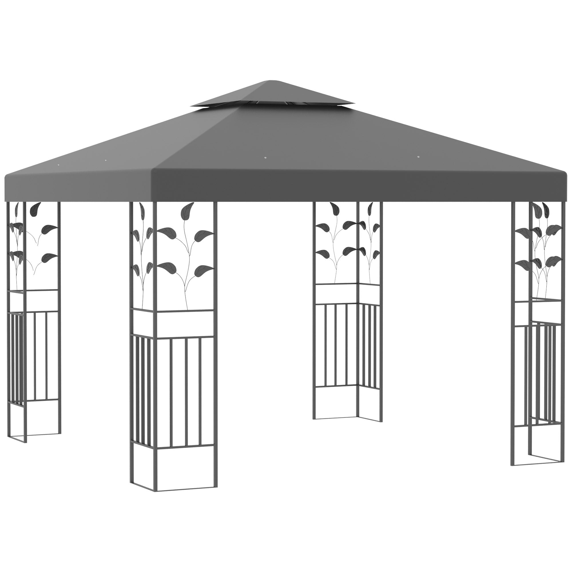 Outsunny 3 x 3m Outdoor Steel Gazebo with 2 Tier Roof, Garden Gazebo Patio Canopy Marquee Shelter with Decorative Steel Frame - Grey - North Peak Garden Furniture