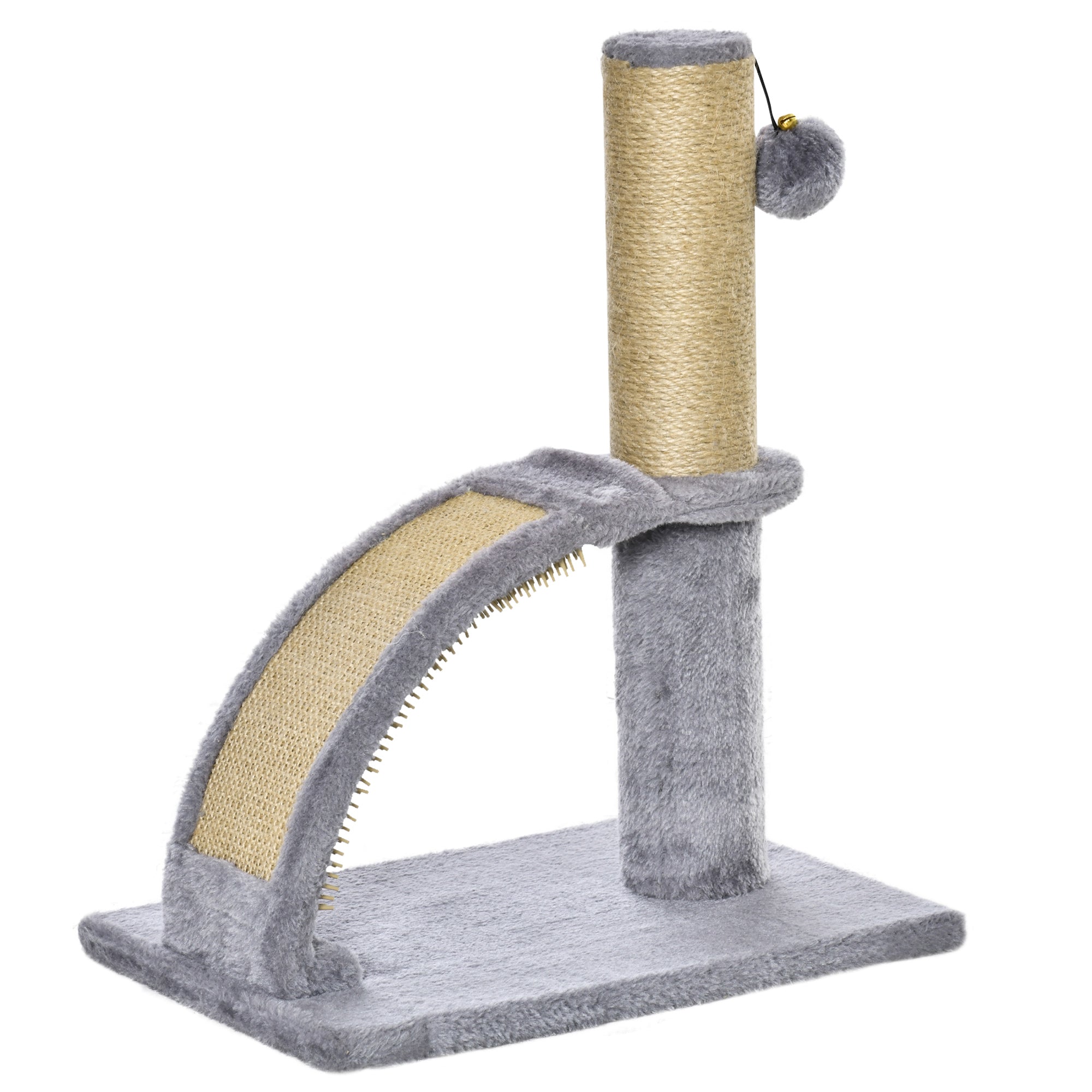 PawHut Cat Tree for Indoor Cats Climbing Activity Center Kitten Tower Furniture with Jute Post Scratching Massage Board Hanging Ball with Bell 34 x 24 x 43cm Grey - North Peak Garden Furniture