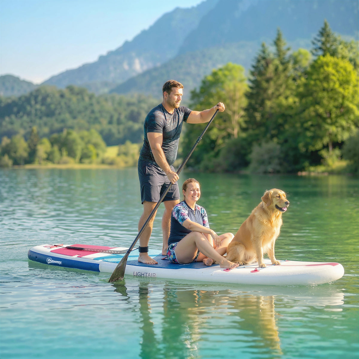 Outsunny Inflatable Stand Up Paddle Board, 305x89x15cm Extra-Wide SUP with Non-Slip EVA Deck, Adj Aluminum Paddle