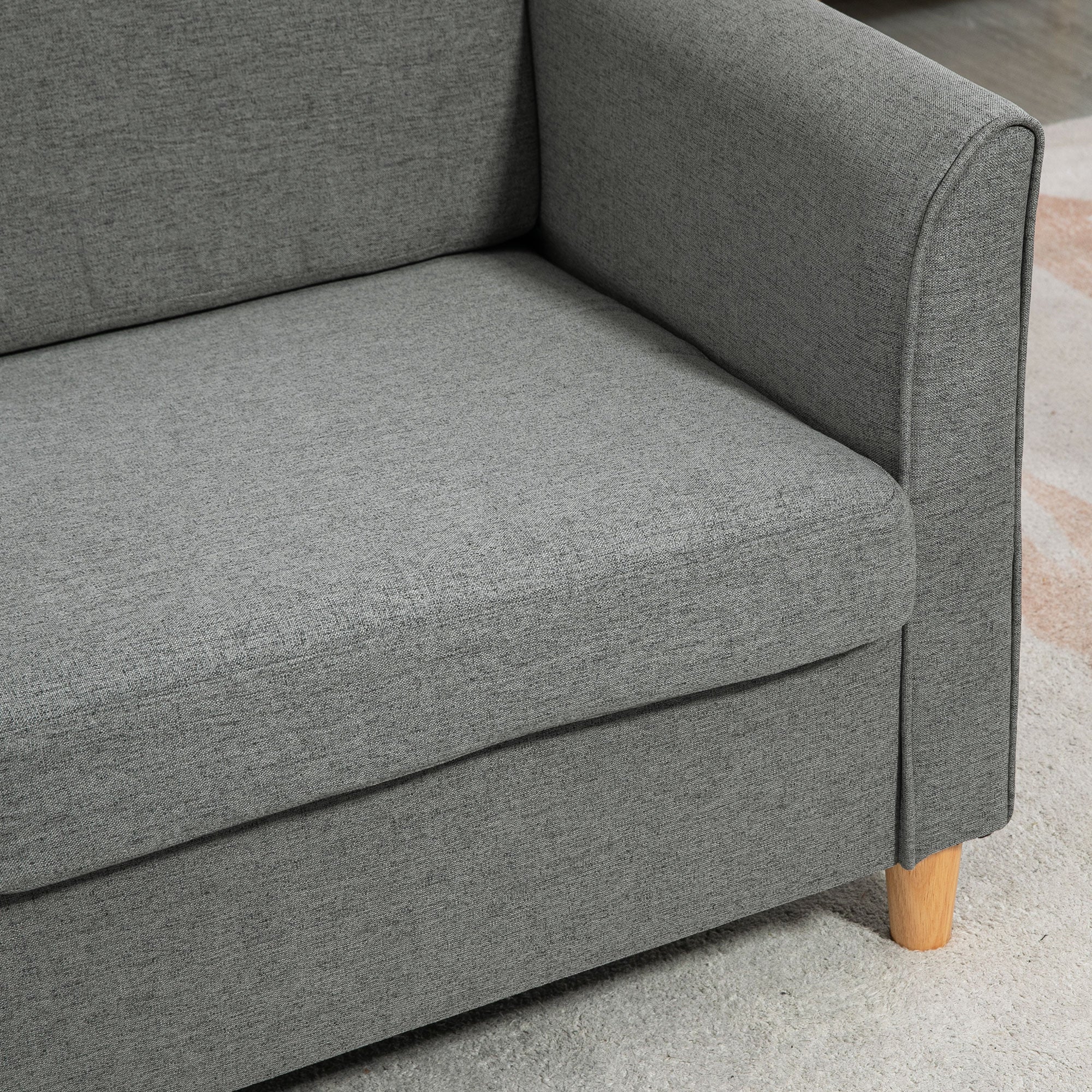 HOMCOM Compact Loveseat Sofa, Modern 2 Seater Sofa for Living Room with Wood Legs and Armrests, Grey - North Peak Garden Furniture