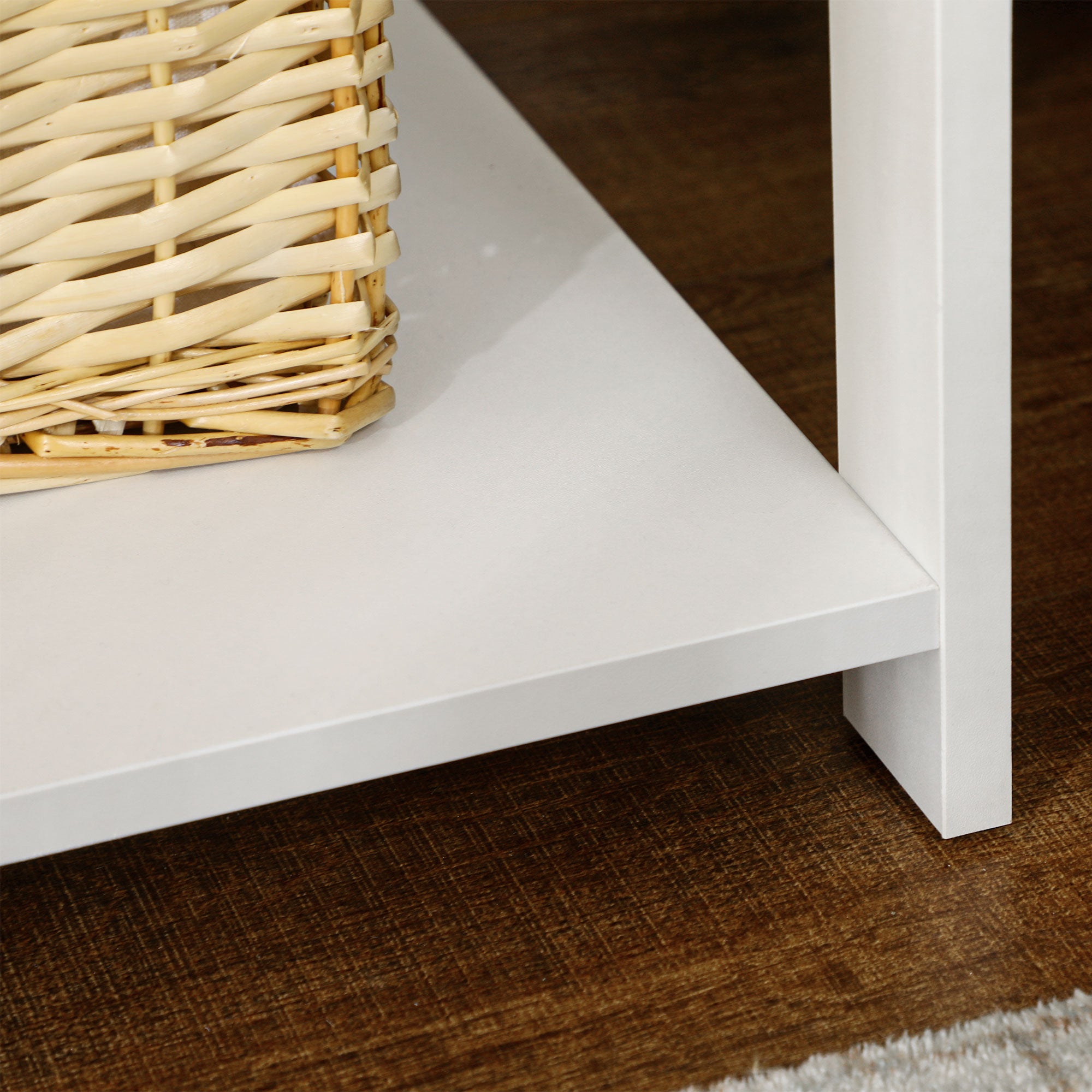 HOMCOM Bedside Table with Drawer and Bottom Shelf, Square Side End Table for Bedroom, Living Room, White - North Peak Garden Furniture