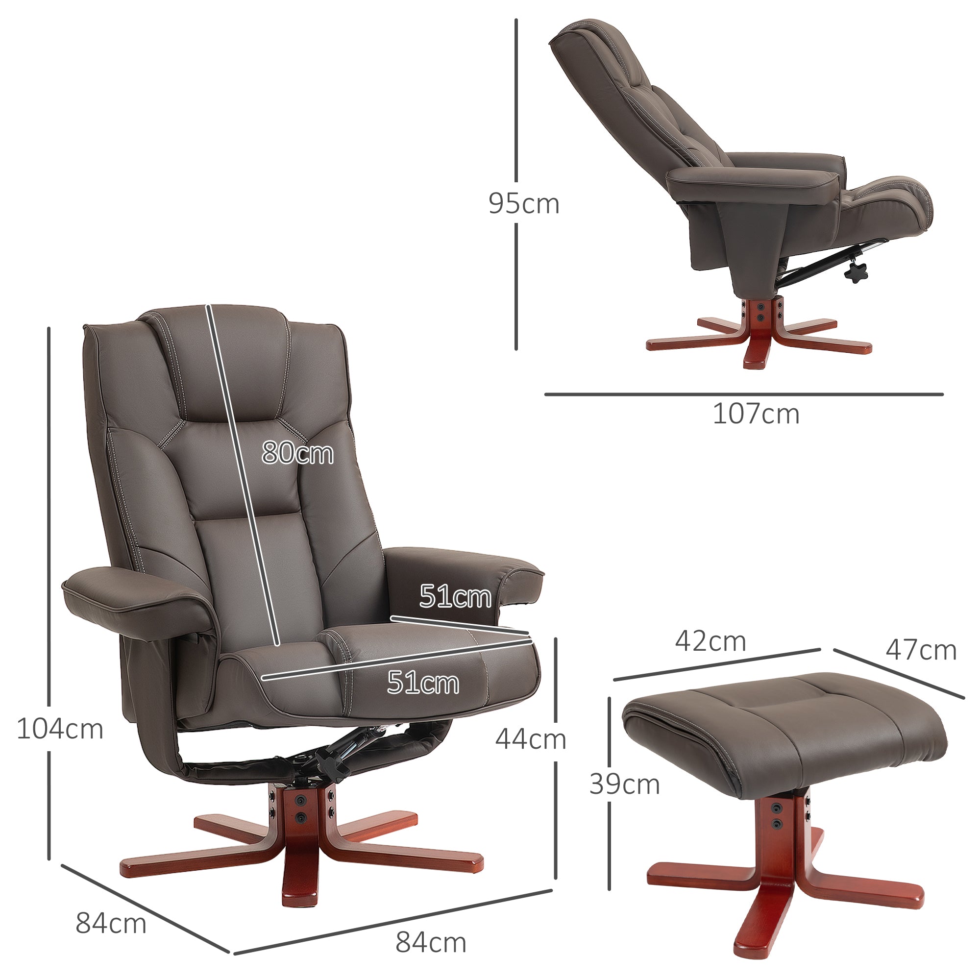 HOMCOM Faux Leather Manual Recliner and Footstool Set - Brown - North Peak Garden Furniture