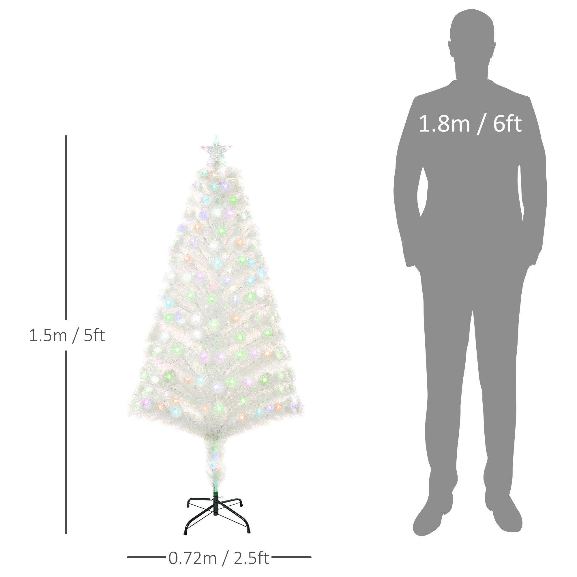 HOMCOM 5 Feet Prelit Artificial Christmas Tree with Fiber Optic LED Light, Holiday Home Xmas Decoration, White - North Peak Garden Furniture