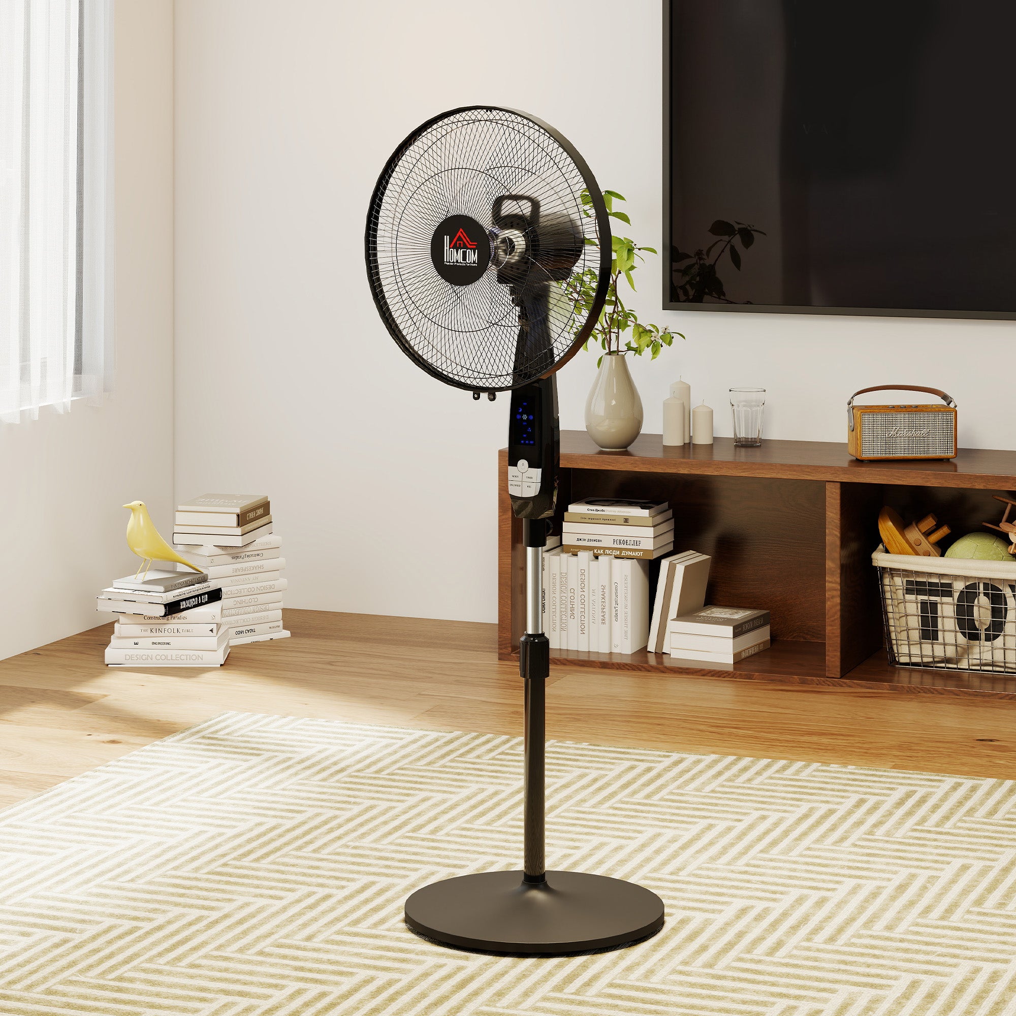 HOMCOM 16" Pedestal Standing Floor Fan, Oscillation Cooling Fan with Remote Control, Black