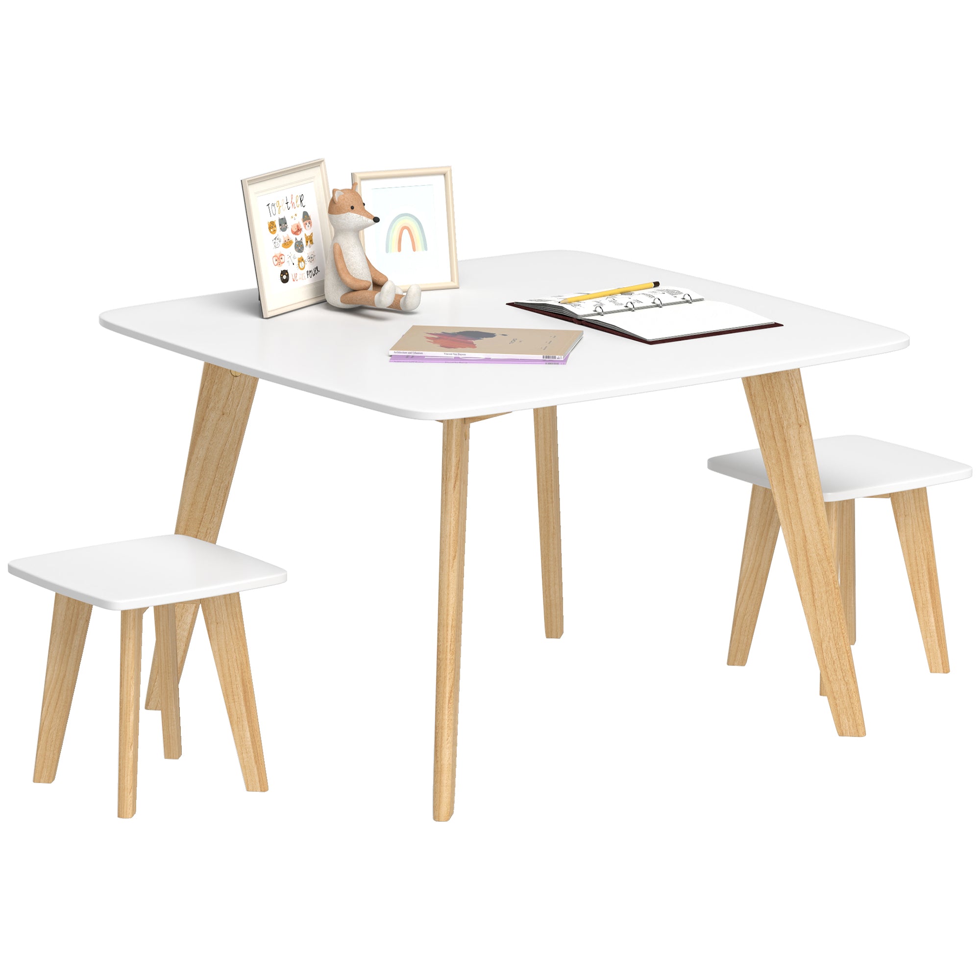 AIYAPLAY Kids Table and Chair Set, 3-Piece Toddler Furniture Set for Playroom, Bedroom, Ages 3-8 Years, White - North Peak Garden Furniture
