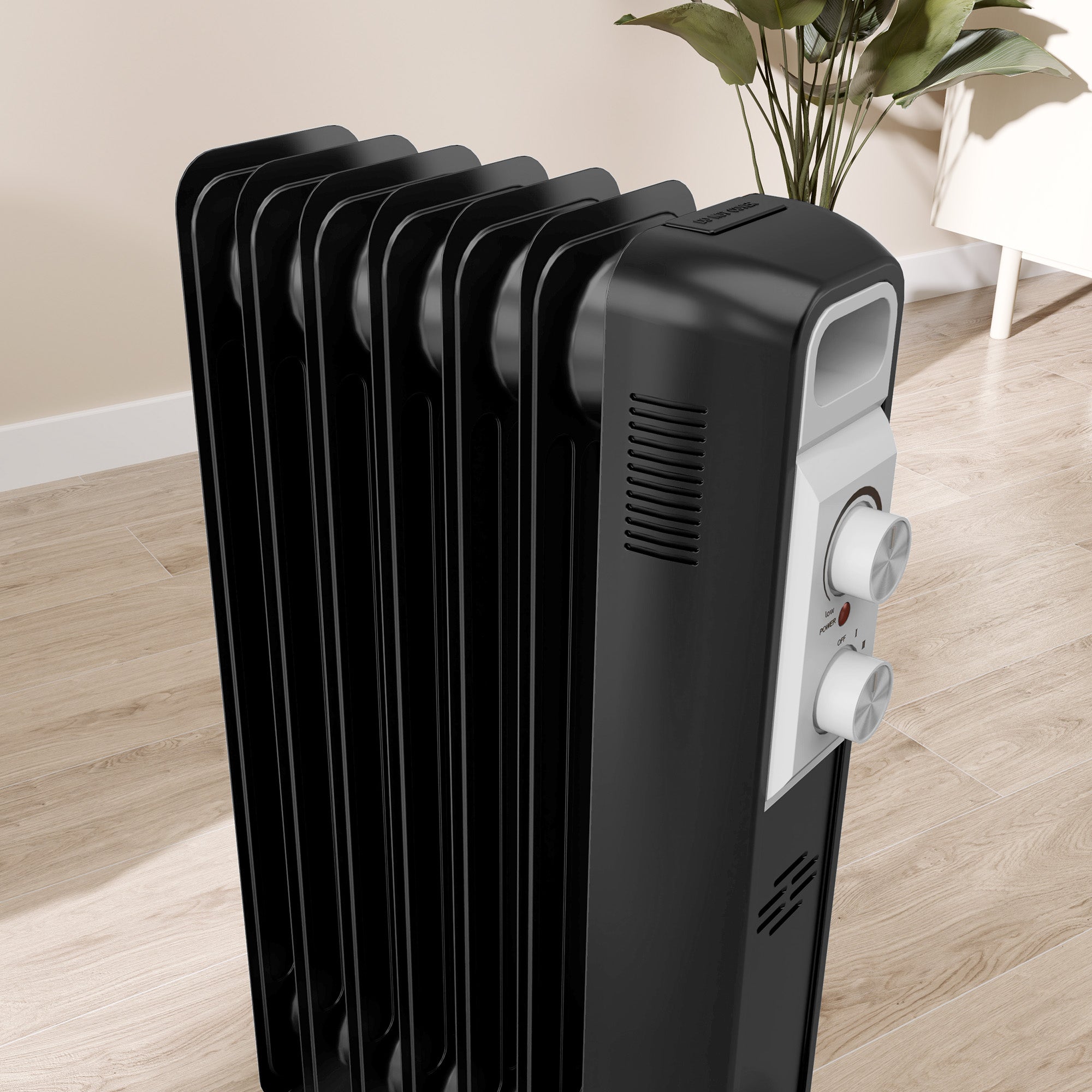 HOMCOM 1.5kW Nine Fin Oil-Filled Radiator - Black - North Peak Garden Furniture