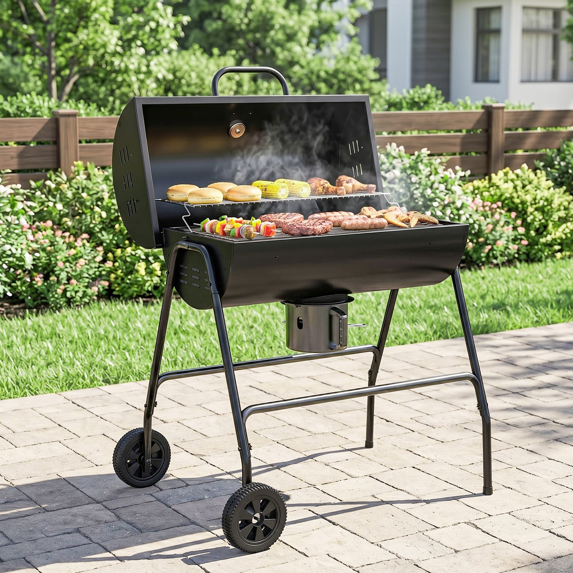 Outsunny Steel Charcoal BBQ, with Ash Catcher and Warming Rack