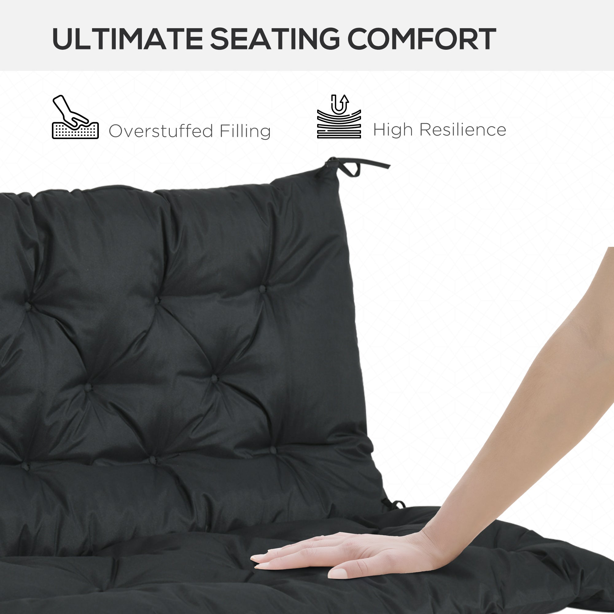 Outsunny 2 Seater Bench Cushion, Garden Chair Cushion with Back and Ties for Indoor and Outdoor Use, 98 x 100 cm, Black - North Peak Garden Furniture