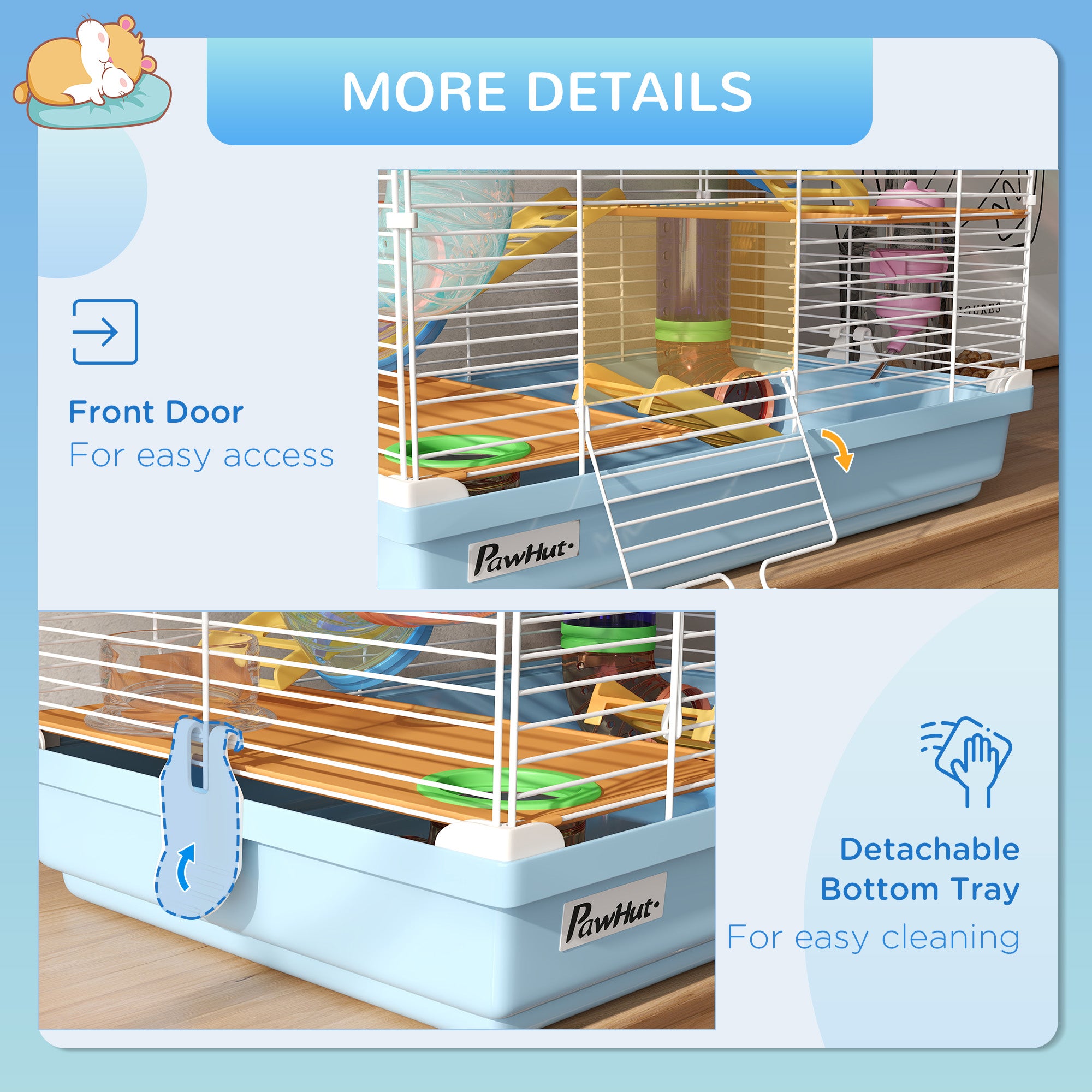 PawHut 5 Tier Hamster Cage Carrier Habitat w/ Exercise Wheels, Tunnel, Light Blue - North Peak Garden Furniture
