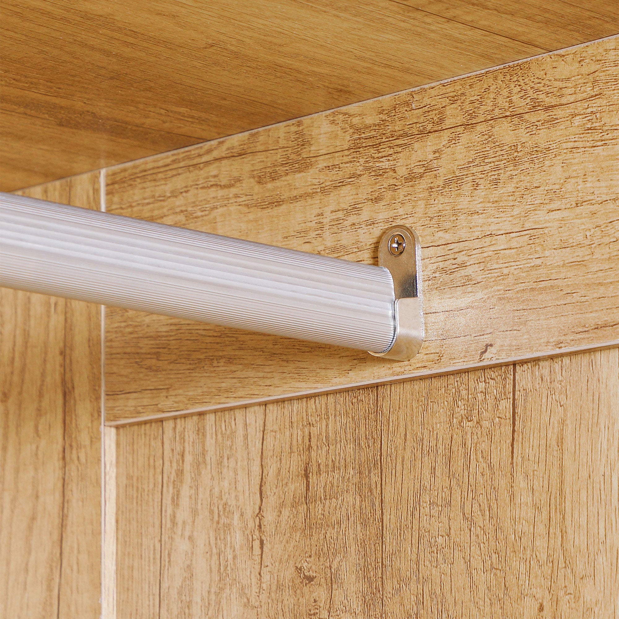 HOMCOM 2 Door Wardrobe, Modern Wardrobe with 2 Drawer and Hanging Rail for Bedroom, Natural - North Peak Garden Furniture