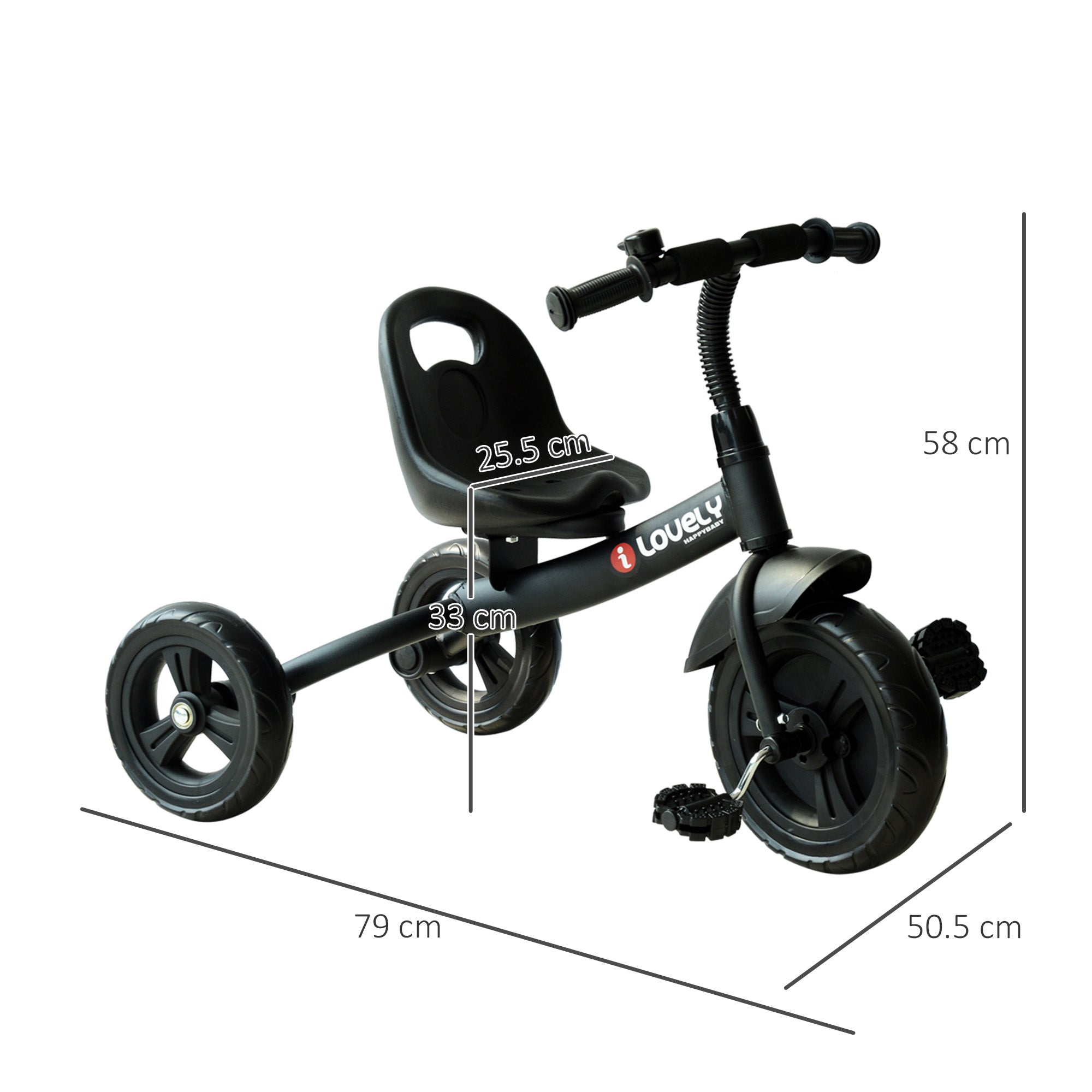 HOMCOM Kids Trike Toddler Tricycle Children Ride on 3 Wheels Bike For 1.5 - 4 Years Black - North Peak Garden Furniture