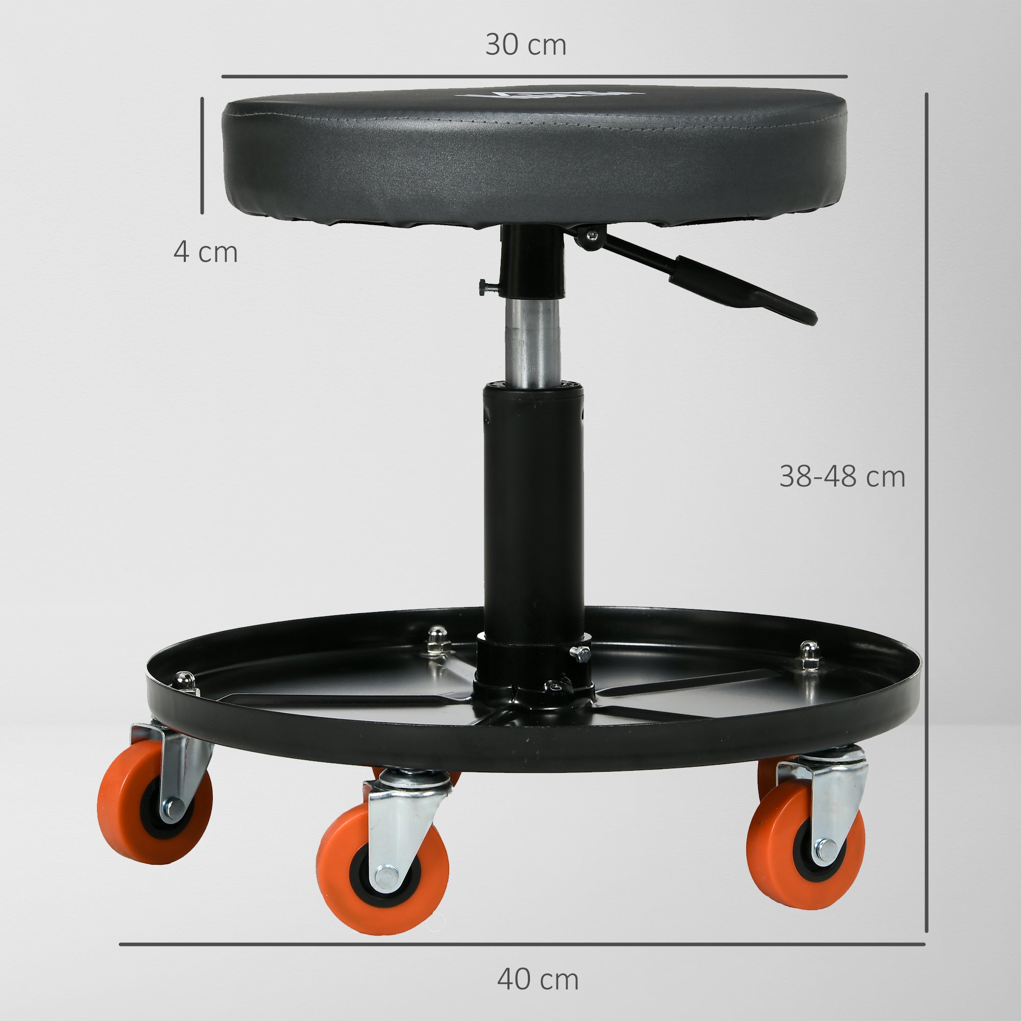 HOMCOM Workshop Stool, Pneumatic Adjustable Mechanic Stool, with Tool Tray, Wheels - Black - North Peak Garden Furniture