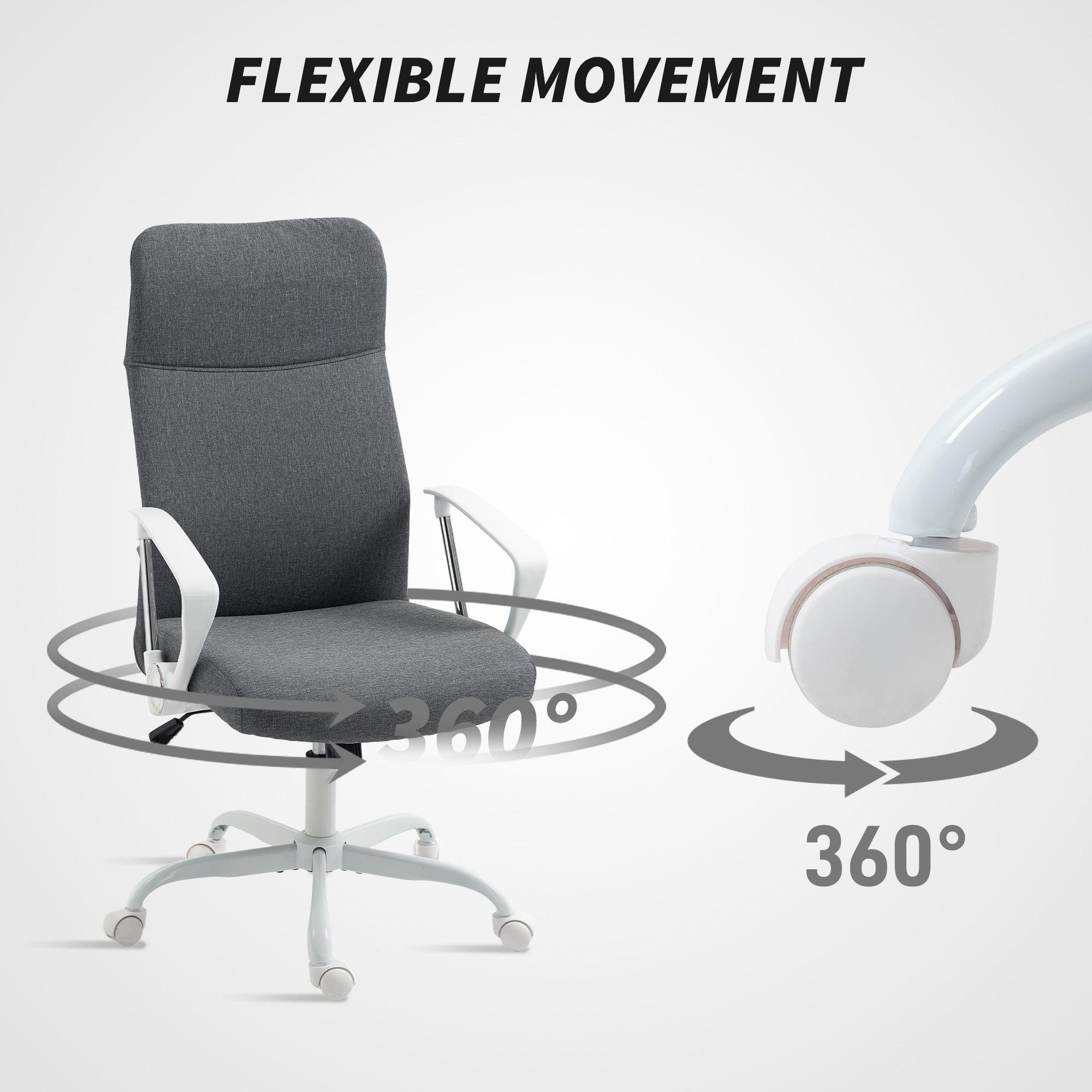 HOMCOM Fabric High Back Office Chair - Grey - North Peak Garden Furniture