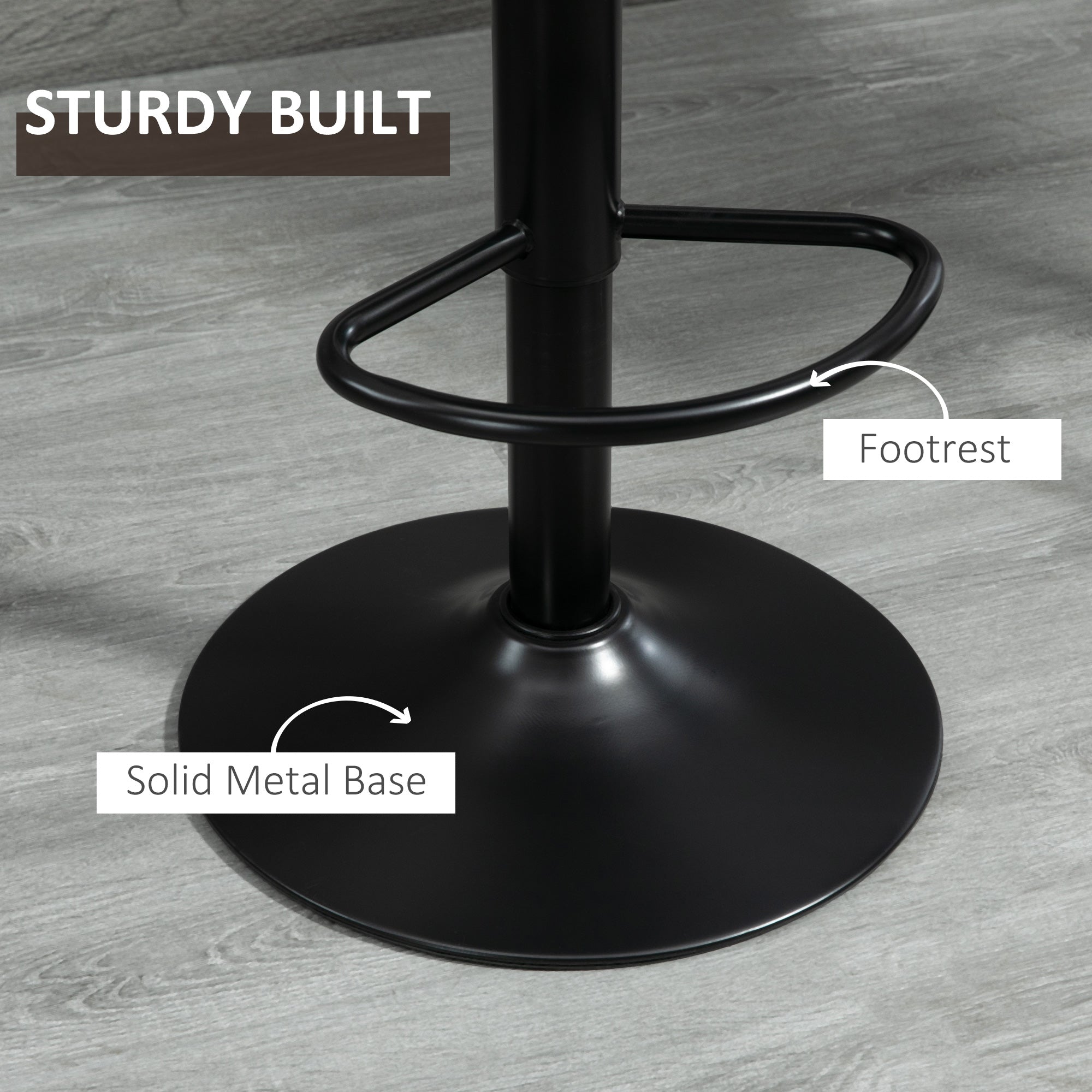 HOMCOM Adjustable Bar Stools Set of 2 Counter Height Barstools Dining Chairs 360° Swivel with Footrest for Home Pub, Brown - North Peak Garden Furniture