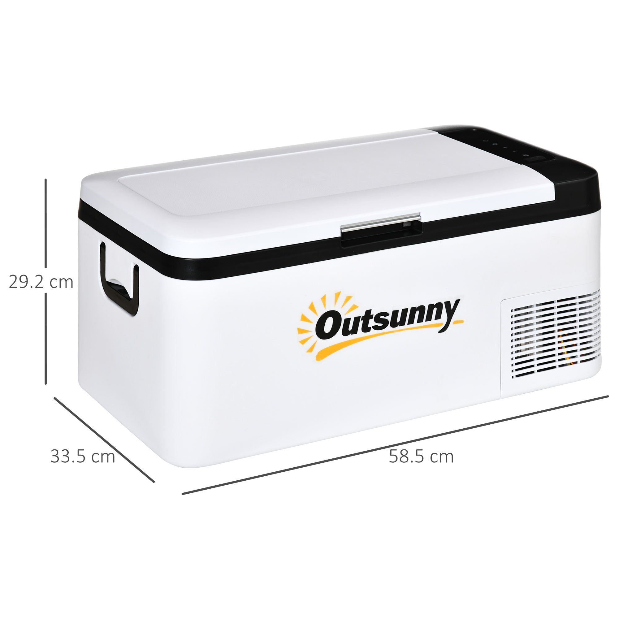 Outsunny 12V Car Refrigerator w/ LED Light & Foldable Handles, 18L Portable Compressor Cooler, Fridge Freezer with 12/24V DC and 110-240V AC for Campervan RV Boat Travel