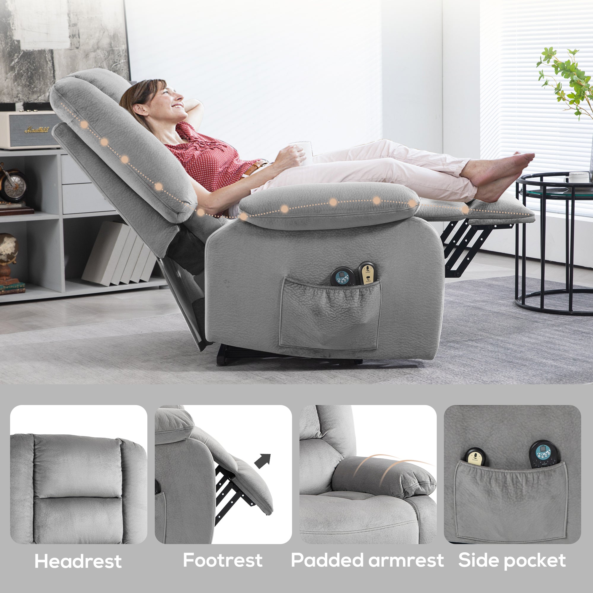 HOMCOM Velvet-Feel Electric Lift-and-Recline Massage Armchair, with Remote - Grey