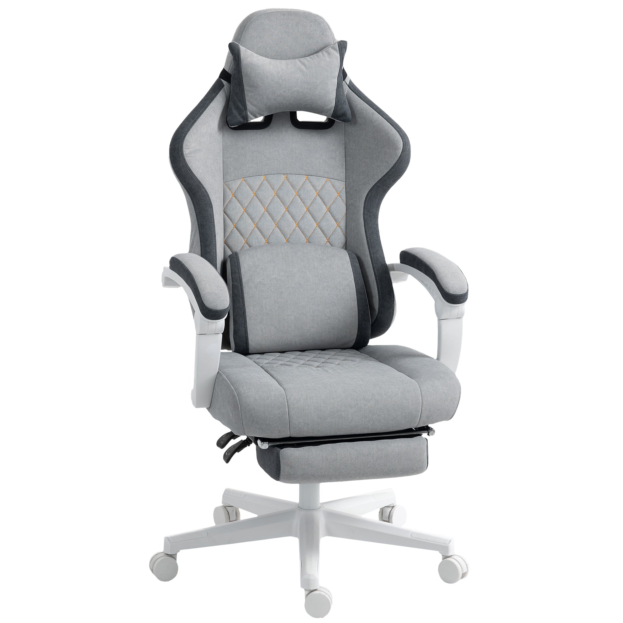 HOMCOM Ergonomic High Back Gaming Chair for Adults, Printed Velvet Computer Recliner Chair with Footrest, Lumbar Support, Adjustable Height and 360° Swivel Seat for Office or Gaming, Grey - North Peak Garden Furniture