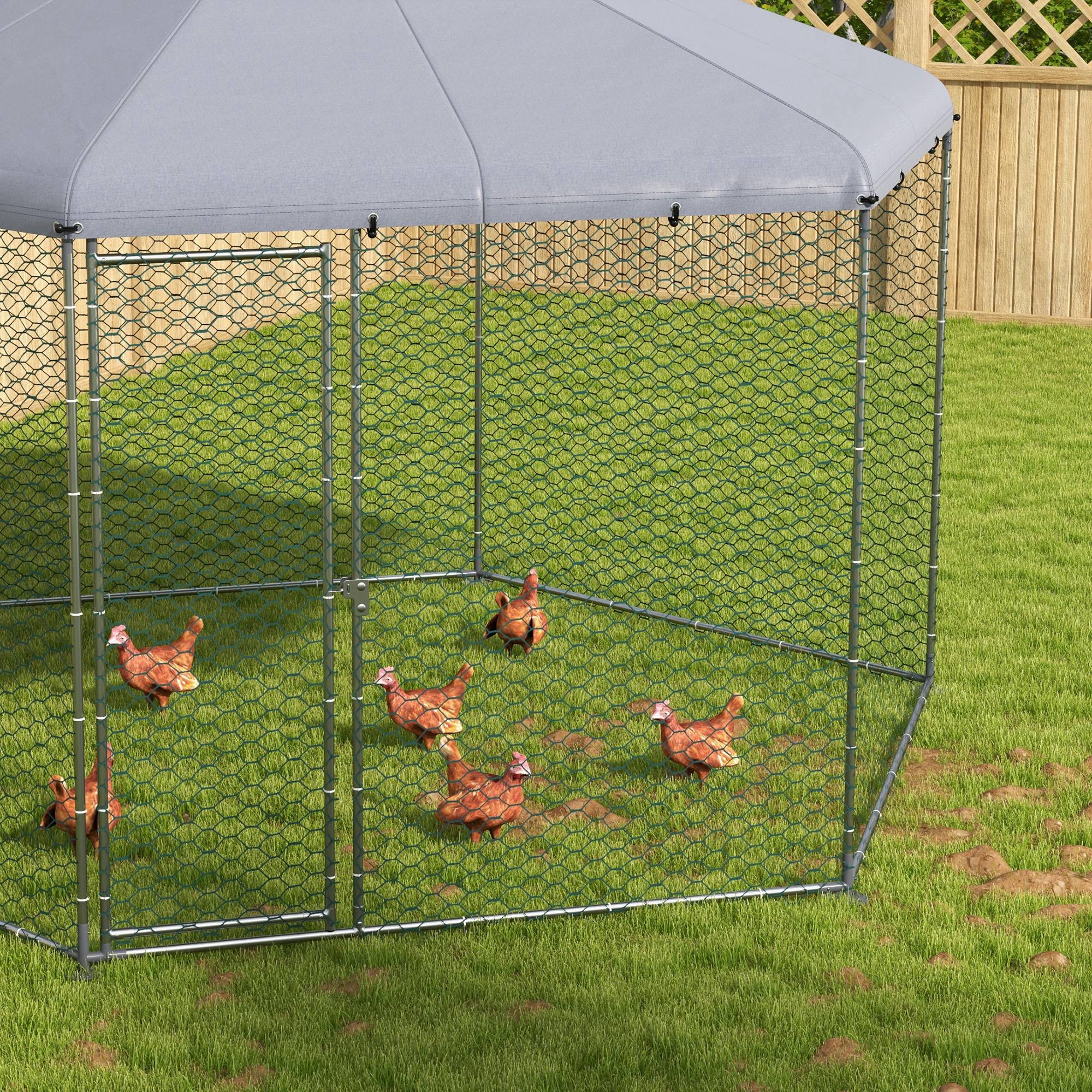 PawHut Chicken Coop for 10-15 Chickens, Hens, Rabbits, Ducks, Outdoor Garden Chicken Run, 4 x 3.5 x 2.6m - North Peak Garden Furniture