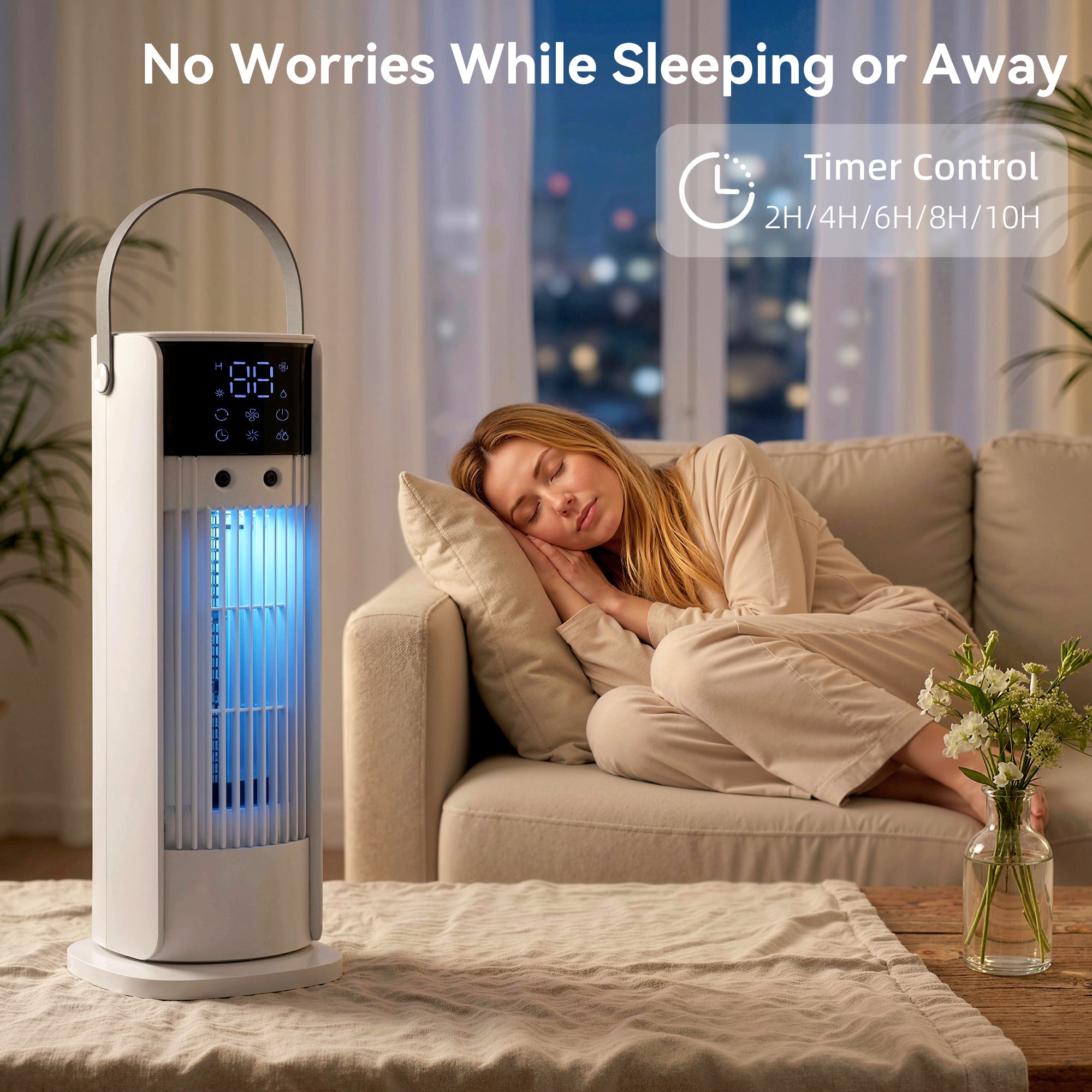 HOMCOM Tower Fan for Bedroom, 16 Inch Mist Desktop Fan with DC Motor, 3 Speeds, 90° Oscillation, 10H Timer, for Home Office