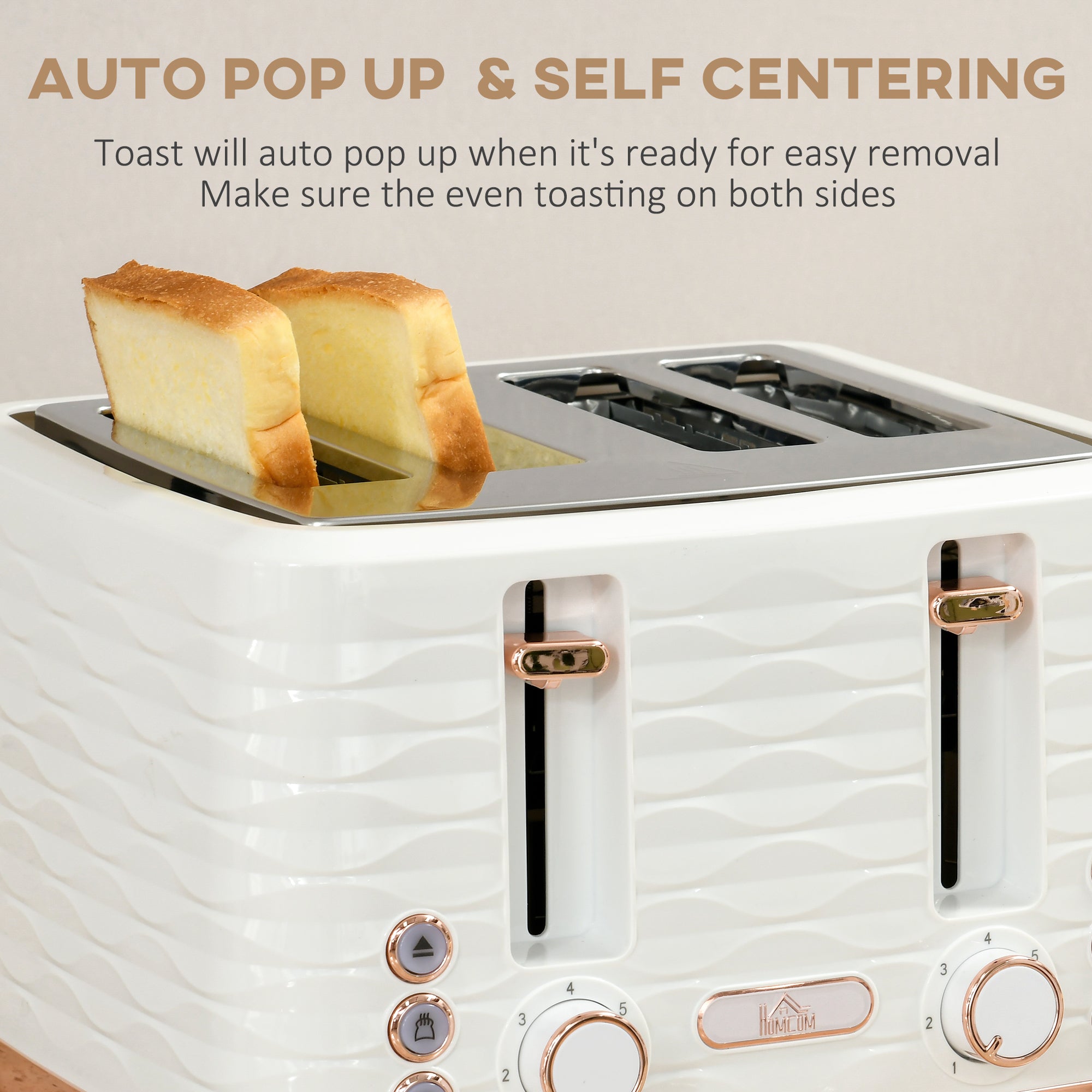 HOMCOM Kettle and Toaster Sets, 3000W 1.7L Rapid Boil Kettle & 4 Slice Toaster with 7 Browning Controls, Defrost, Reheat and Crumb Tray, Otter thermostat, Cream White - North Peak Garden Furniture