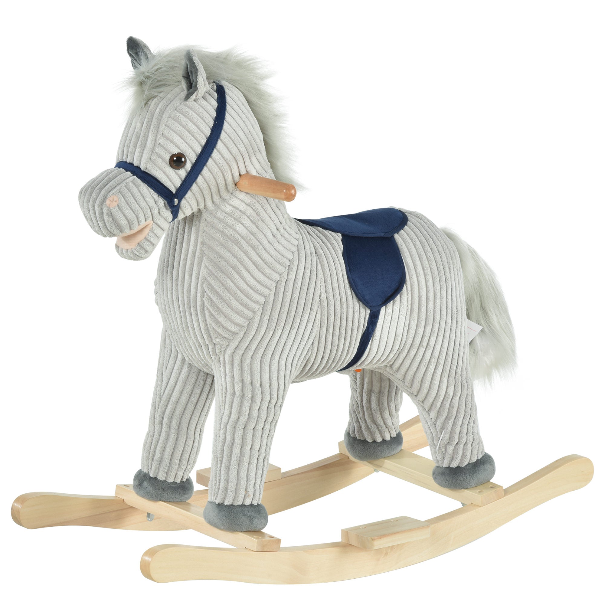 HOMCOM Kids Plush Rocking Horse w/ Sound Children Rocker Ride On Toy Gift 3-6 Years Grey - North Peak Garden Furniture