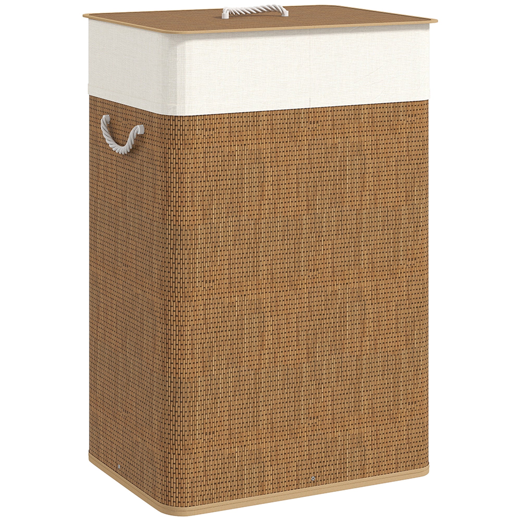HOMCOM Bamboo Laundry Basket with Lid, 72L Laundry Hamper with Rope Handles, Washing Basket with Removable Washable Liner Bag for Bathroom, Bedroom, Brown - North Peak Garden Furniture
