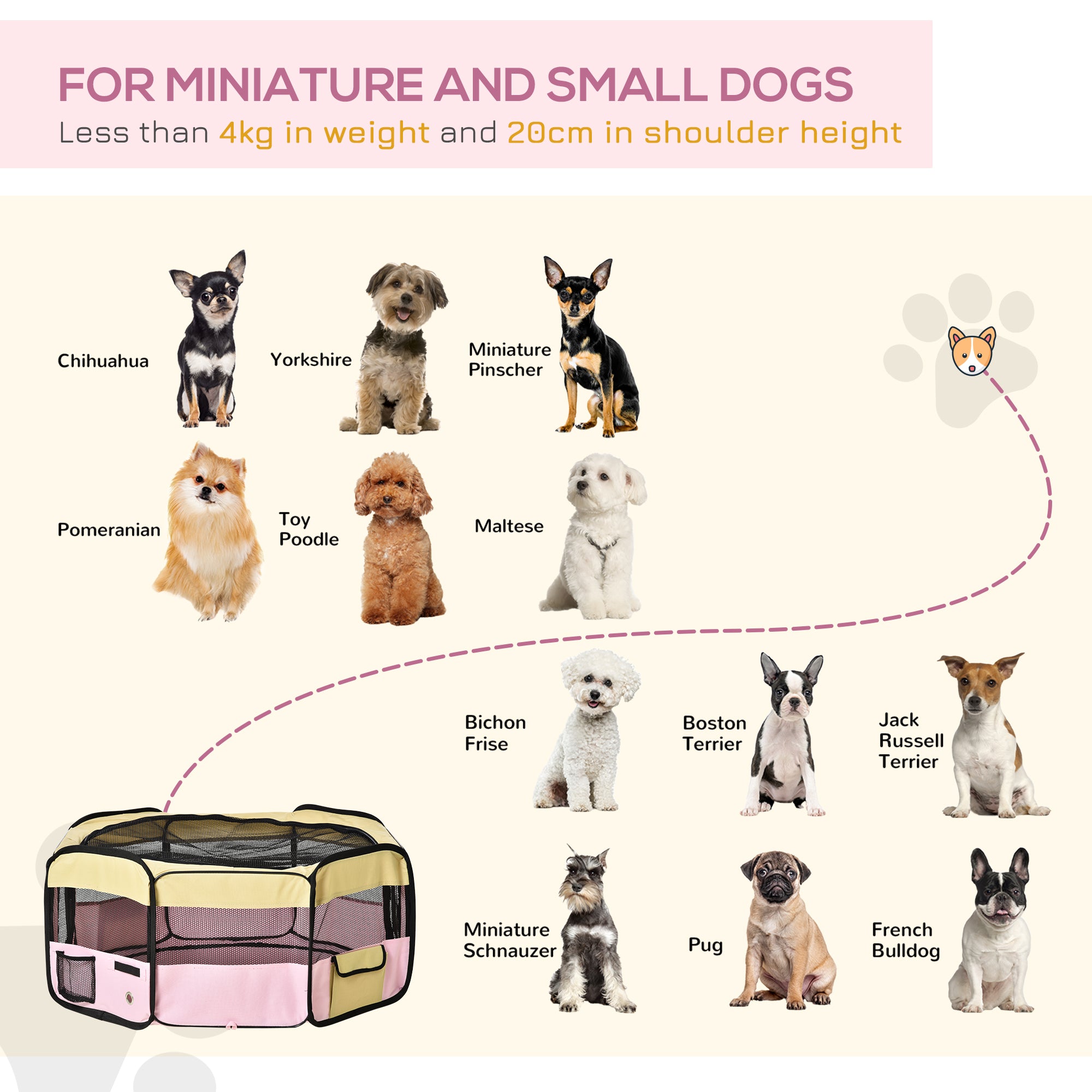 PawHut Fabric Pet Whelping Box Dog Cat Puppy Playpen Rabbit Guinea Pig Play Pen in Pink With Carry Bag Small Dia 90 x 41Hcm - North Peak Garden Furniture