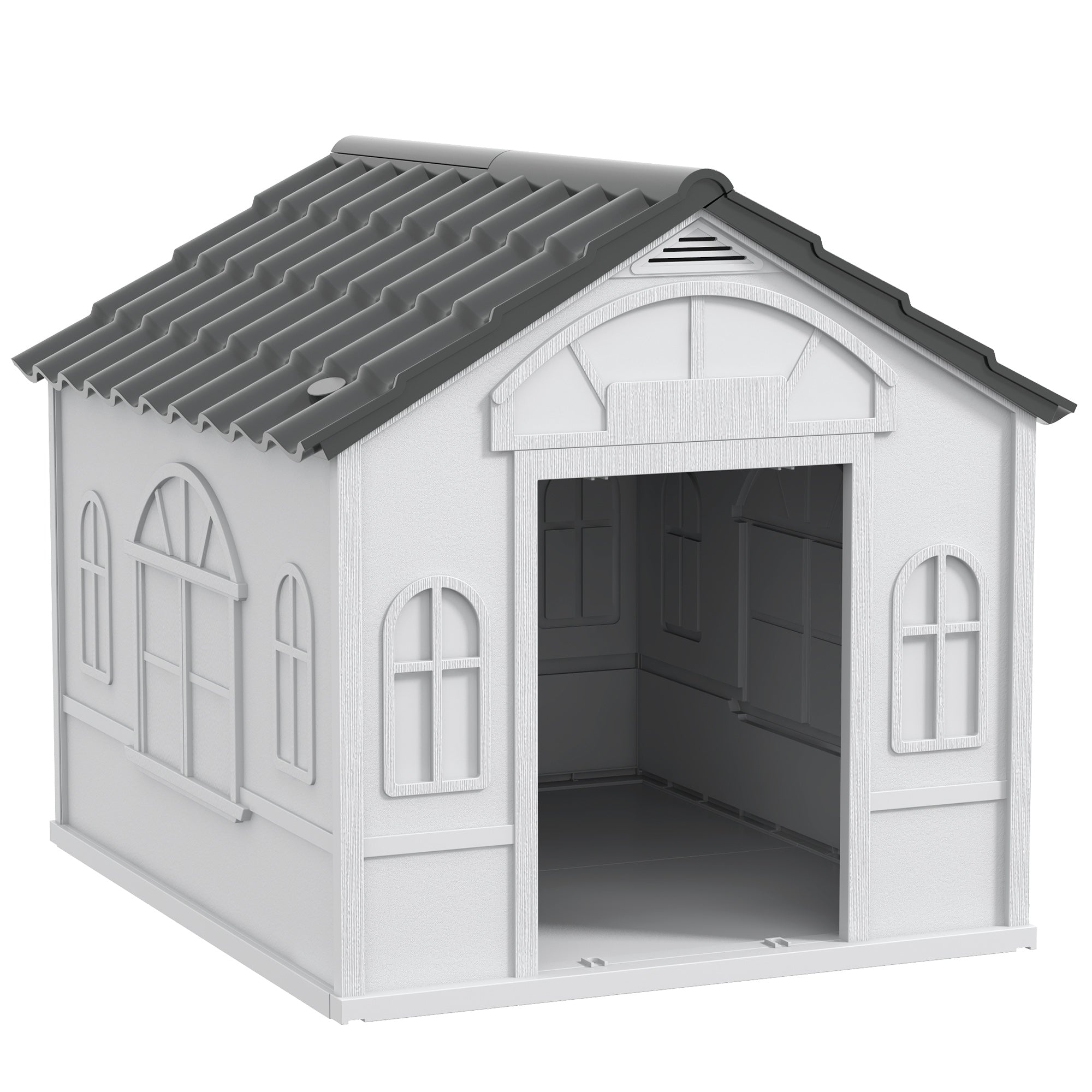 PawHut Plastic Weather-Resistant Dog House, for Indoors and Outdoors, Medium Dogs - Grey - North Peak Garden Furniture