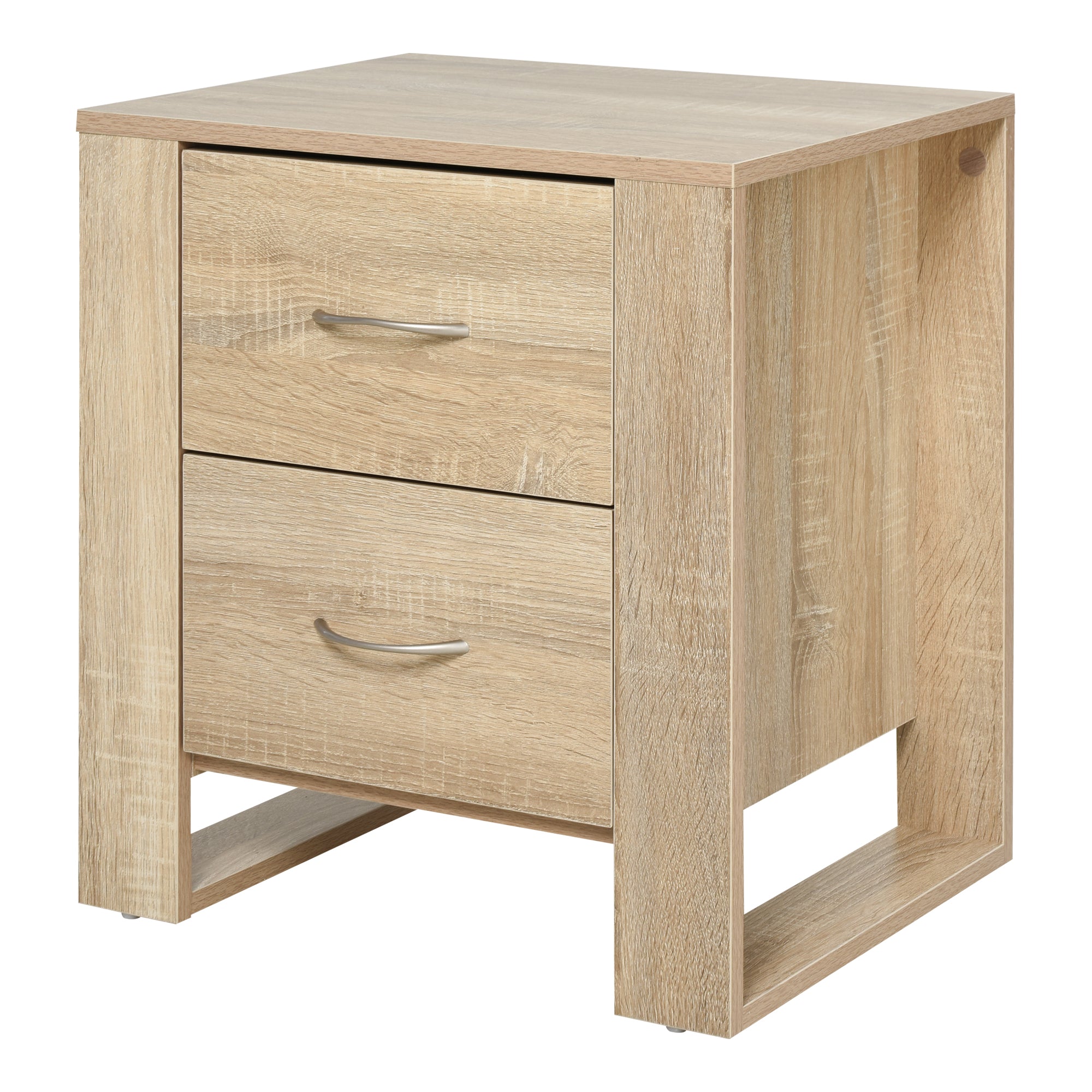 HOMCOM Bedside Cabinet with 2 Drawers: Modern Boxy Design, Elevated Base, Melamine Finish, Bedroom Storage, Oak Brown.