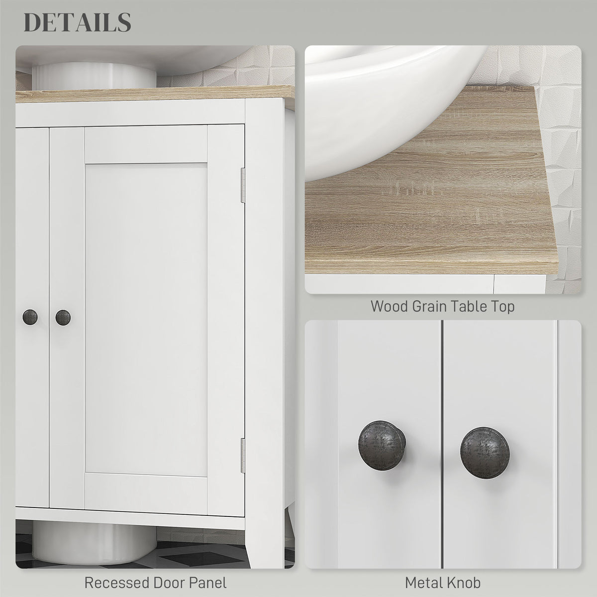 kleankin Bathroom Sink Cabinet, Bathroom Floor Storage Cabinet with 2 Doors Pedestal Under Sink Design, Space Saver Organizer Freestanding with Internal Adjustable Shelf, White - North Peak Garden Furniture