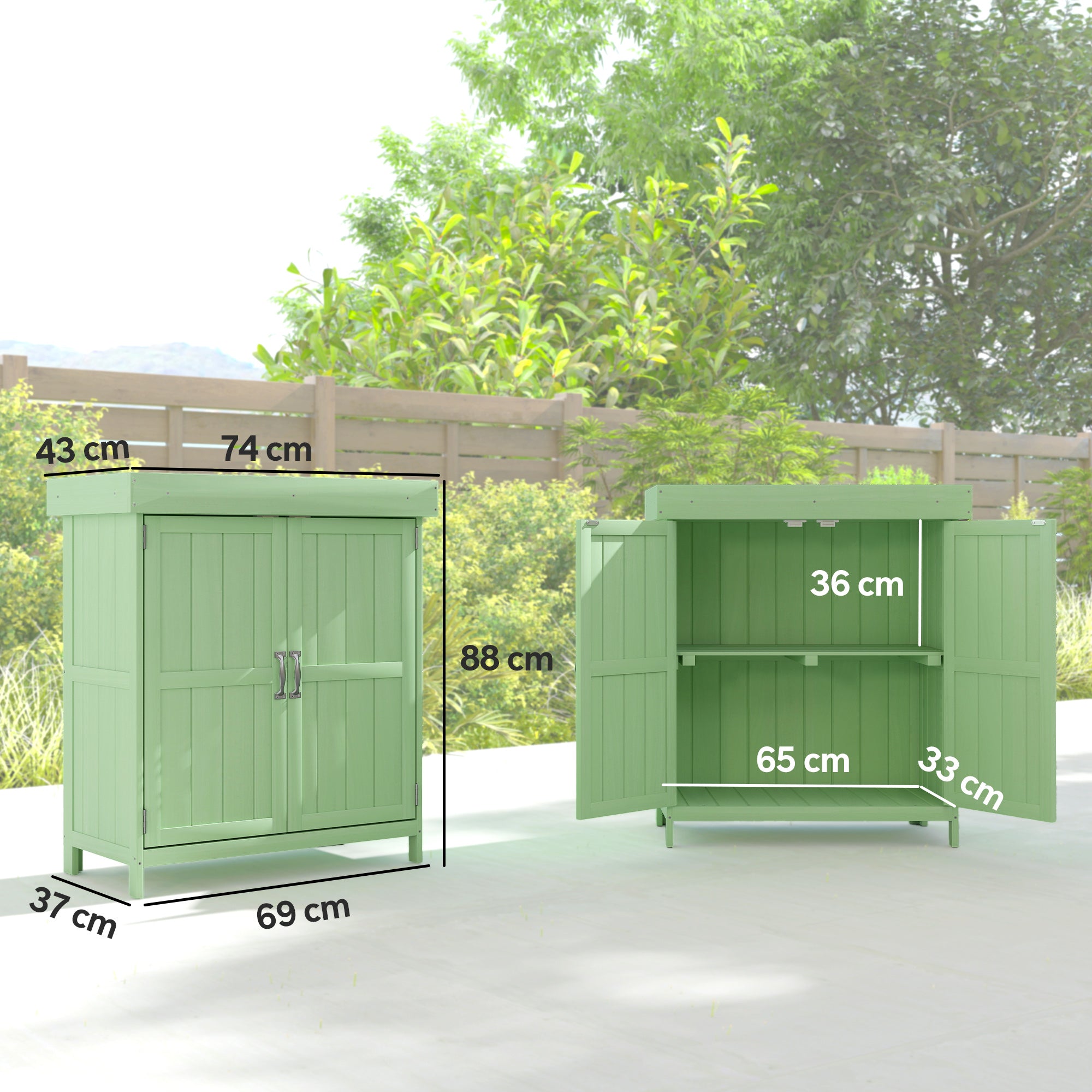 Outsunny Small Shed, Wooden Garden Shed with Openable Hinged Roof and Removable Shelf, 74 x 43 x 88 cm, Light Green