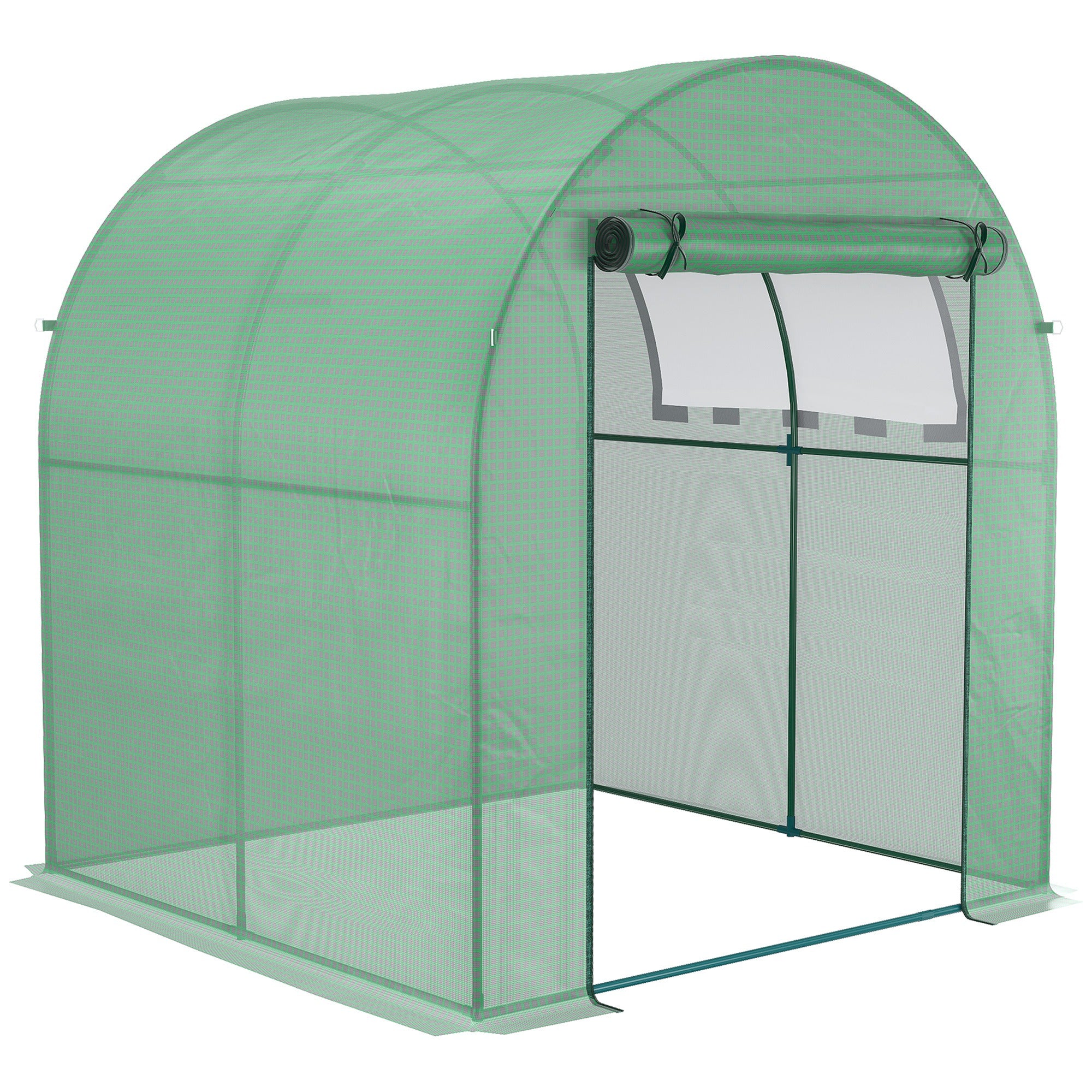 Outsunny Walk in Polytunnel Greenhouse, Green House for Garden with Roll-up Window and Door, 1.8 x 1.8 x 2 m, Green - North Peak Garden Furniture