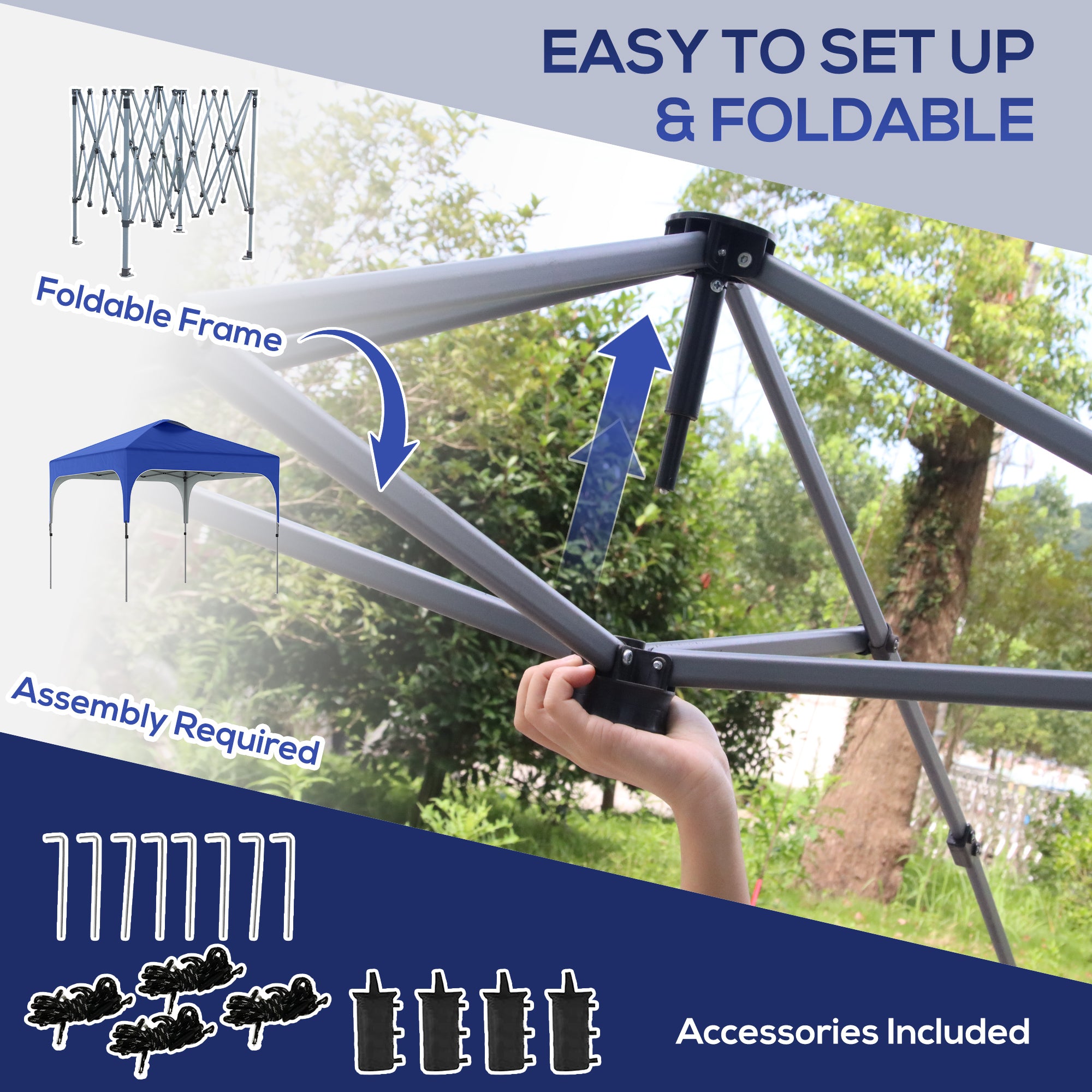 Outsunny 3 x 3 (M) Pop Up Gazebo, UPF 50+ Foldable Canopy Tent with Carry Bag with Wheels and 4 Leg Weight Bags, Height Adjustable, for Outdoor Garden Patio Party, Blue - North Peak Garden Furniture