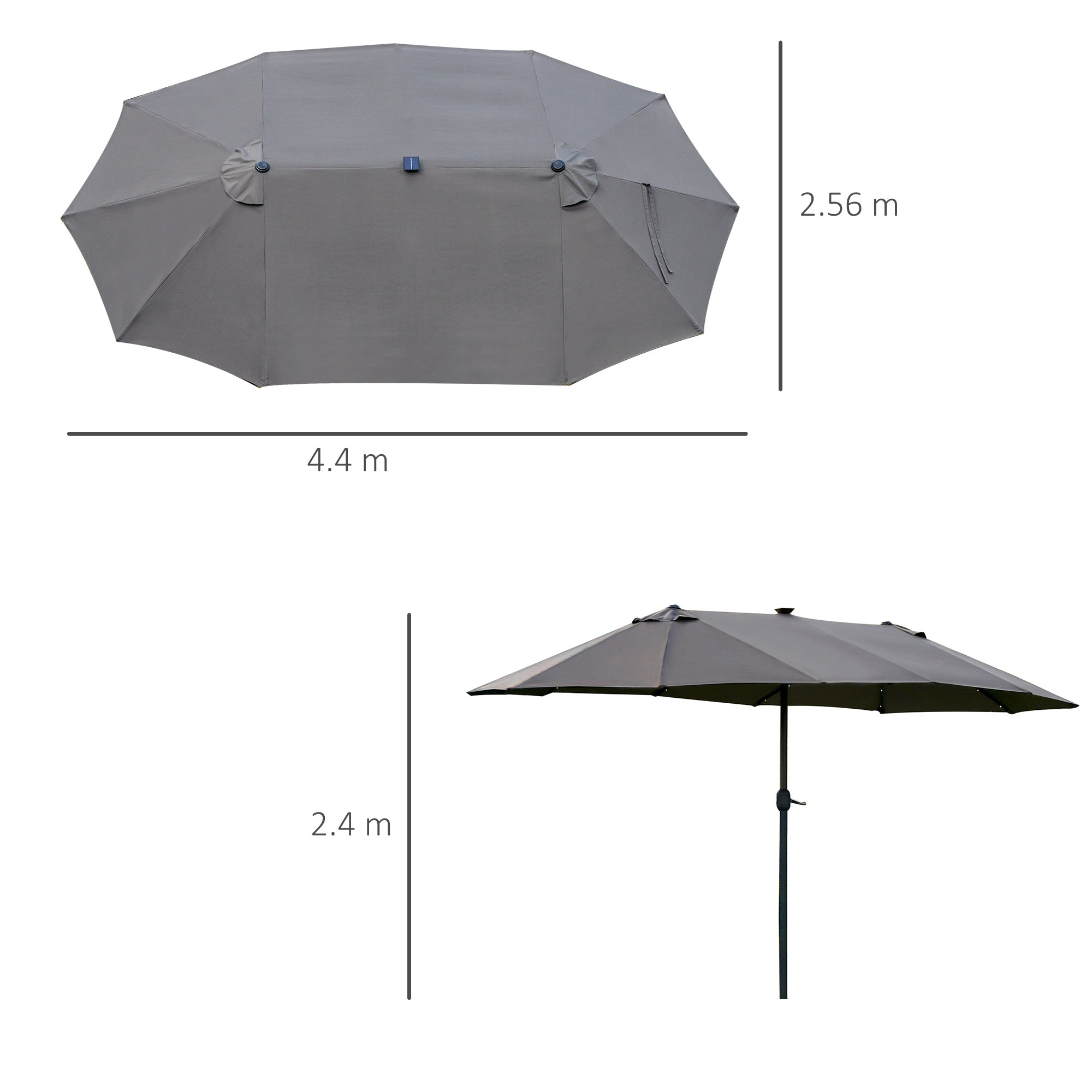 Outsunny 4.4m Double-Sided Sun Umbrella Patio Parasol LED Solar Lights Dark Grey - North Peak Garden Furniture