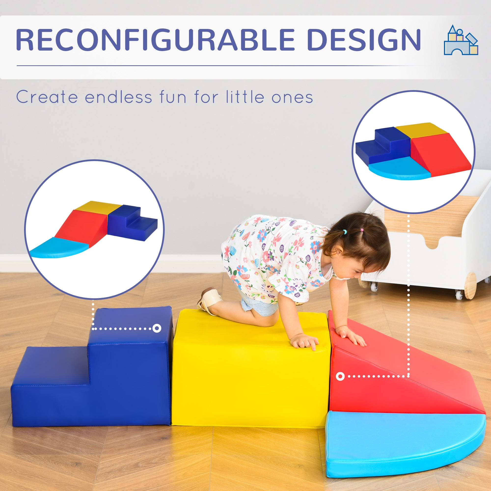 HOMCOM Soft Play 4-piece Climb and Crawl Foam Toddler Stairs and Ramp Colorful Children's Educational Software Activity Toys for Baby Preschooler - North Peak Garden Furniture